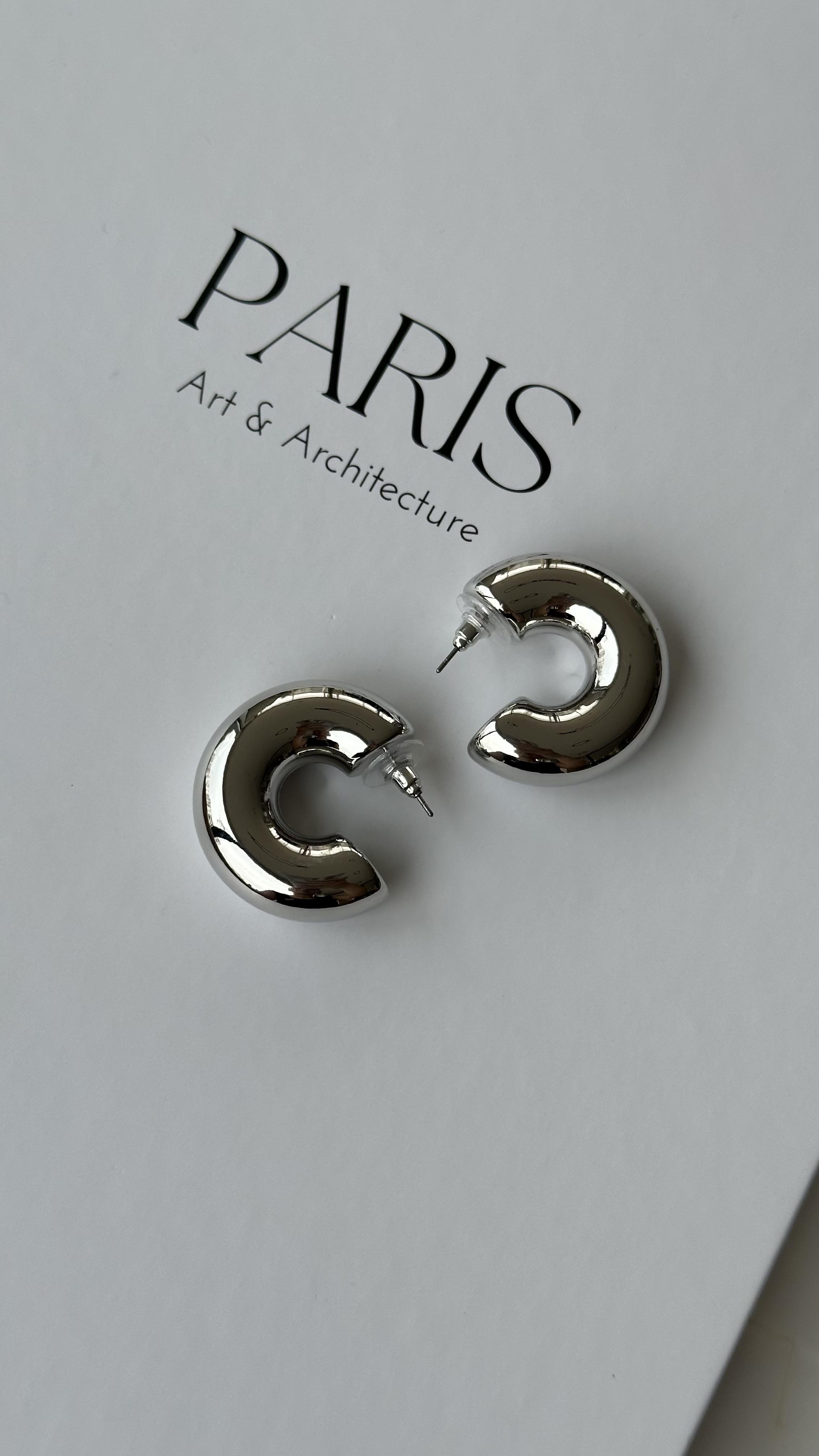 Silver C Şekli Büyük Boru Küpe