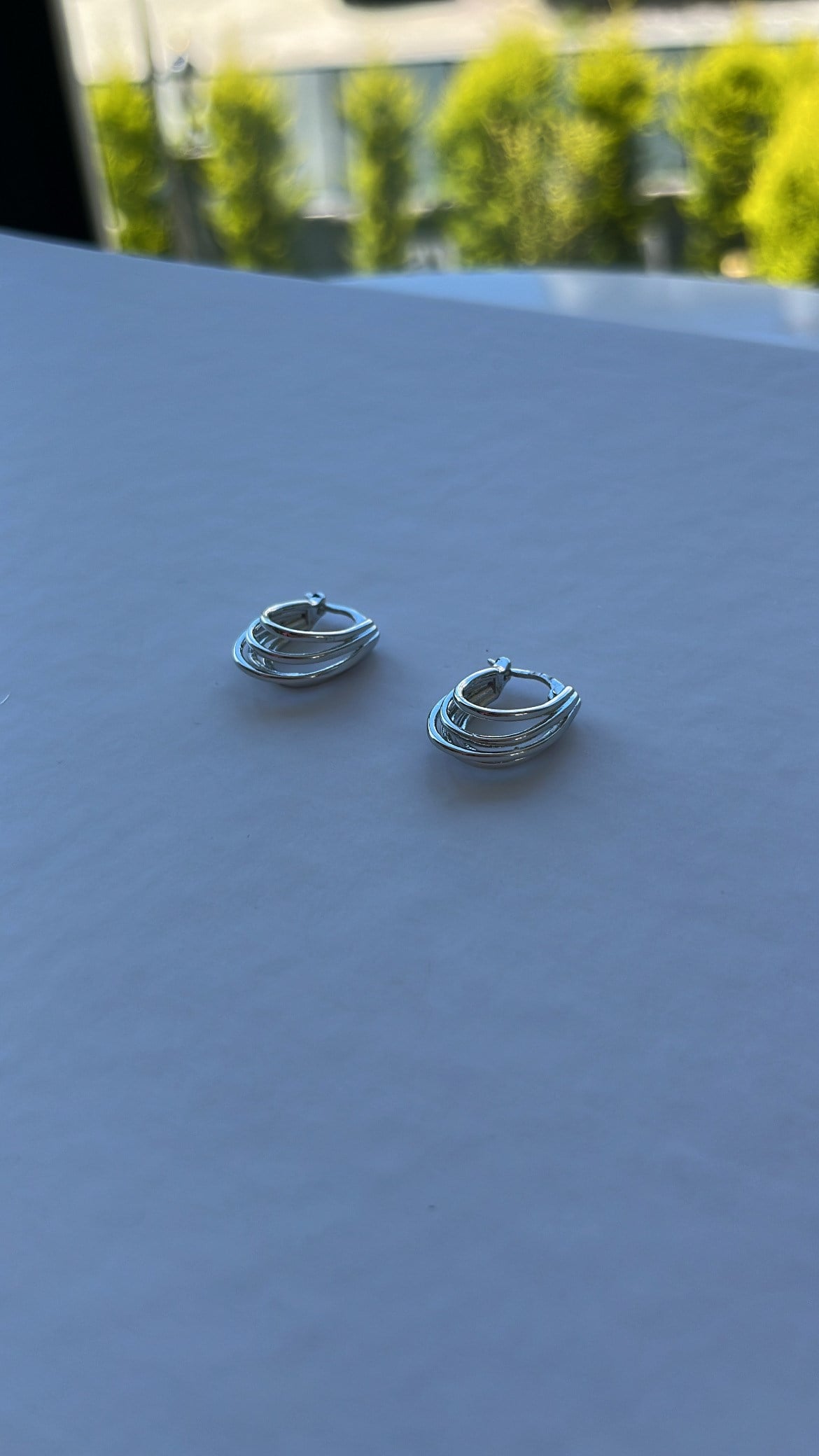 Silver Çoklu Minimal Oval Küpe
