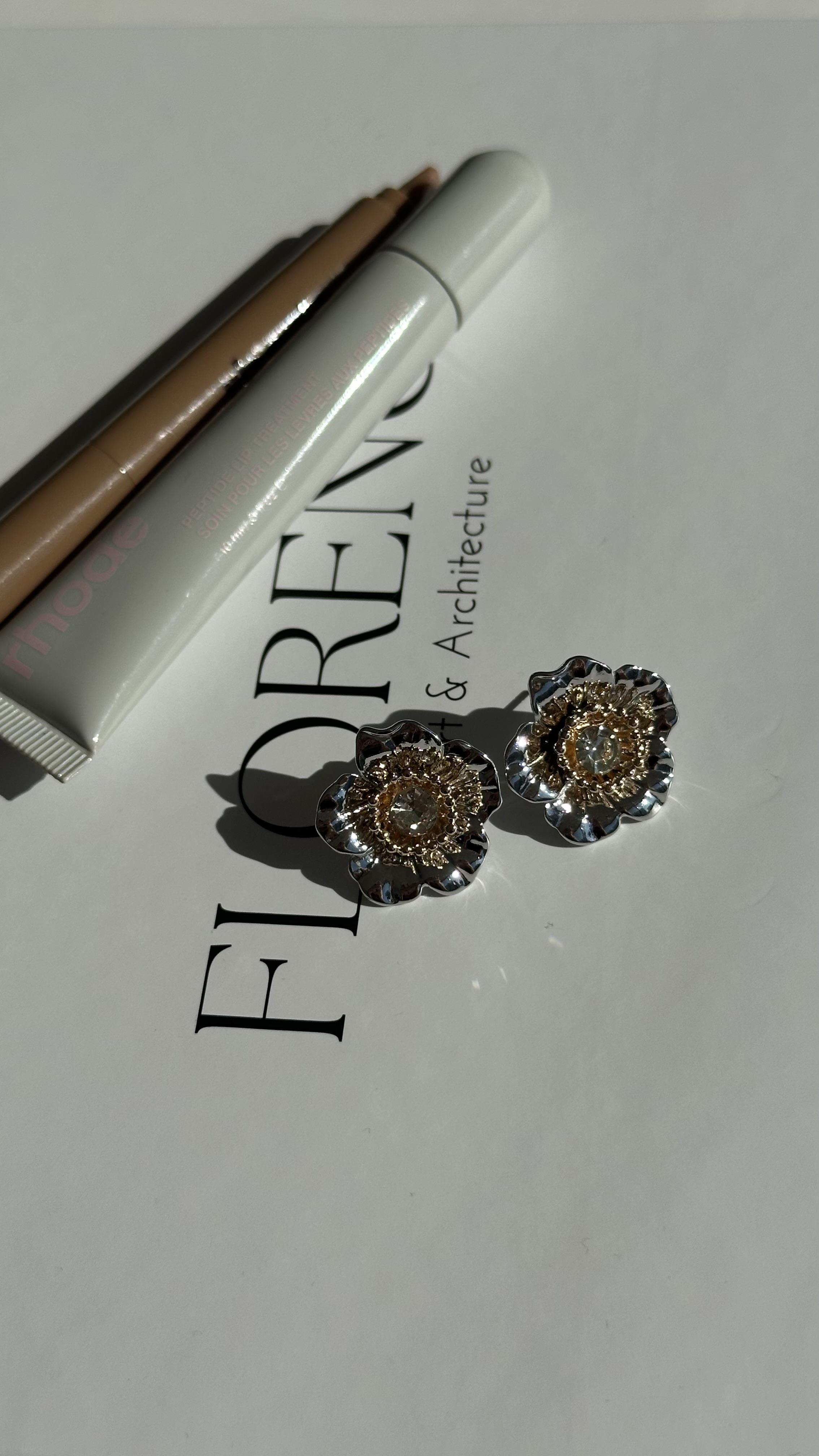 Silver Gold Çiçek Küpe