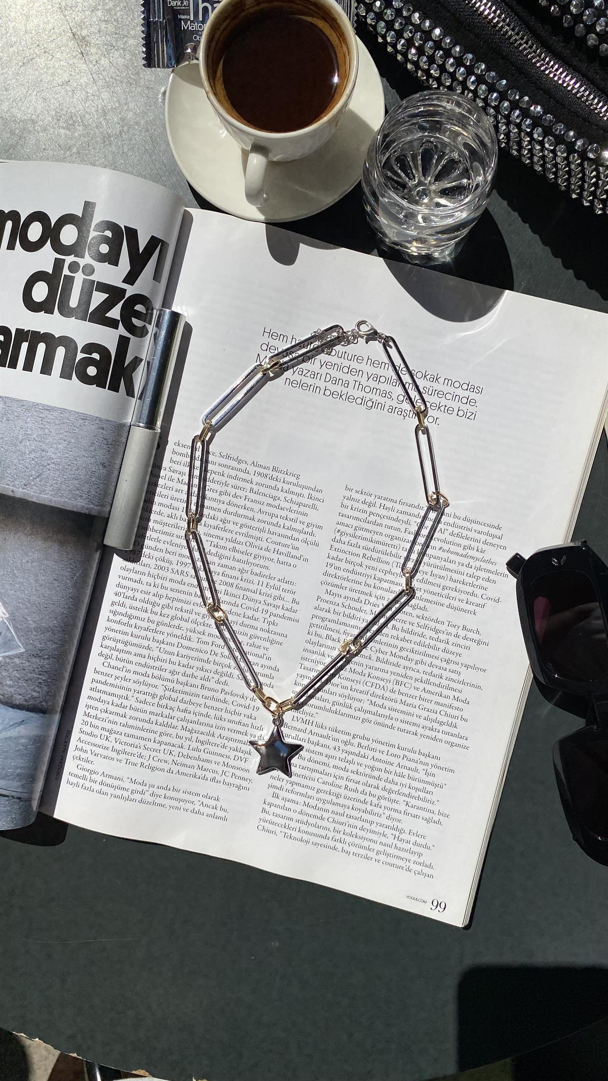 Silver Gold Yıldızlı Kolye