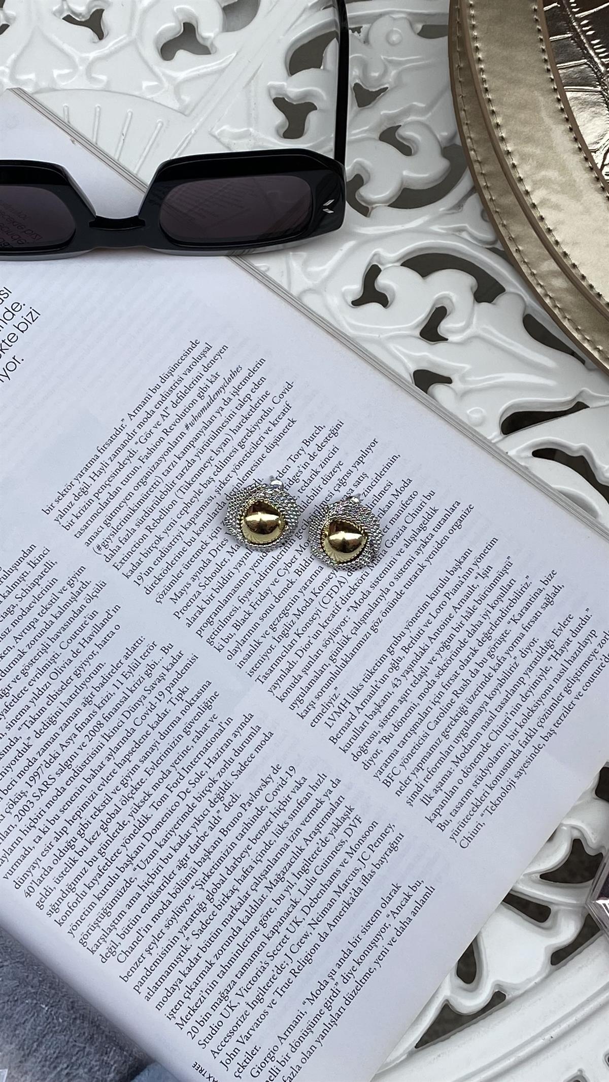 Silver Gold Yuvarlak Küpe 