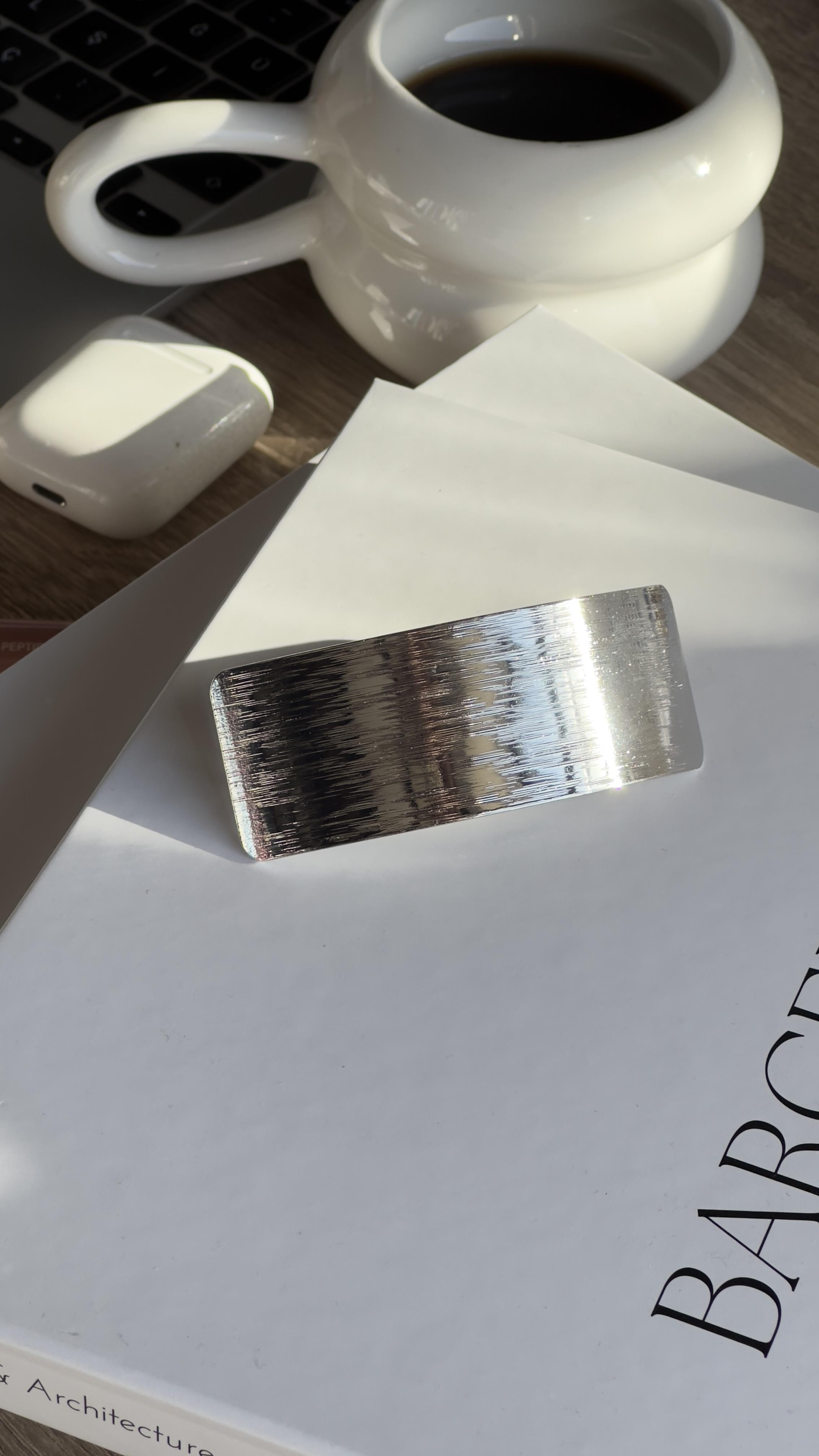 Silver Metal Plaka Klipsli Toka 