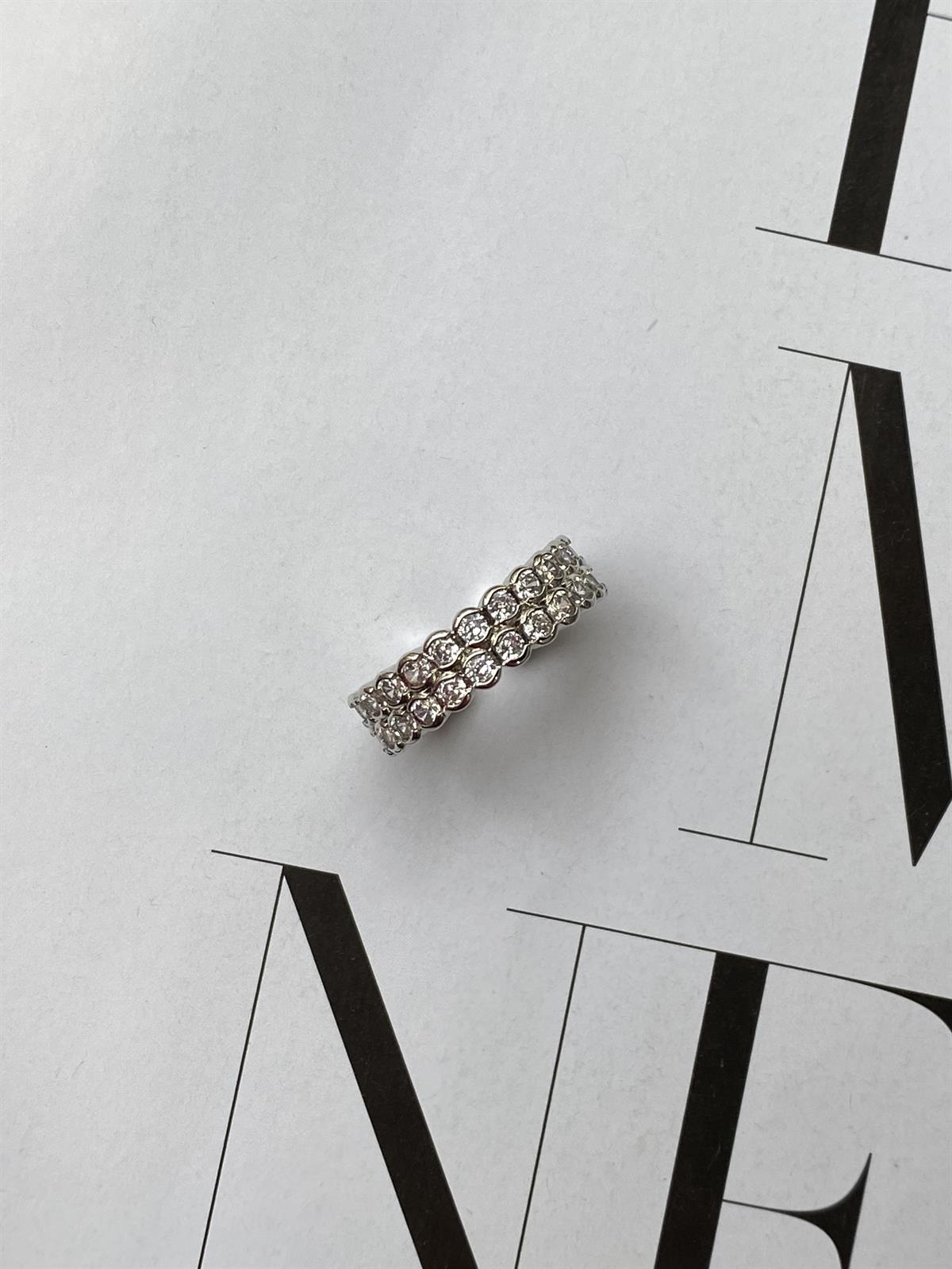 Silver Zirkon Taşlı Çift Sıra Çelik Yüzük