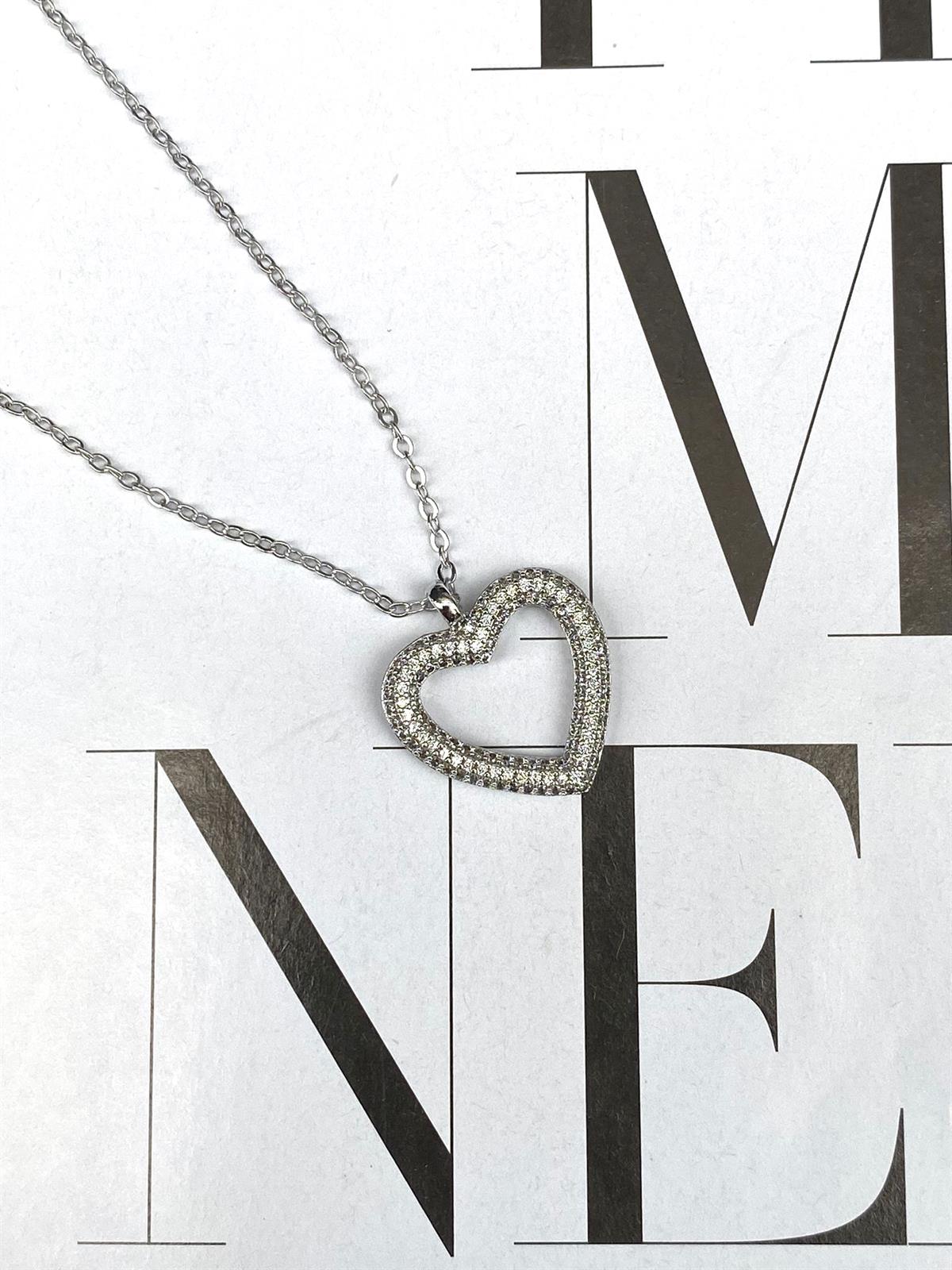 Silver Zirkon Taşlı Kalp Kolye