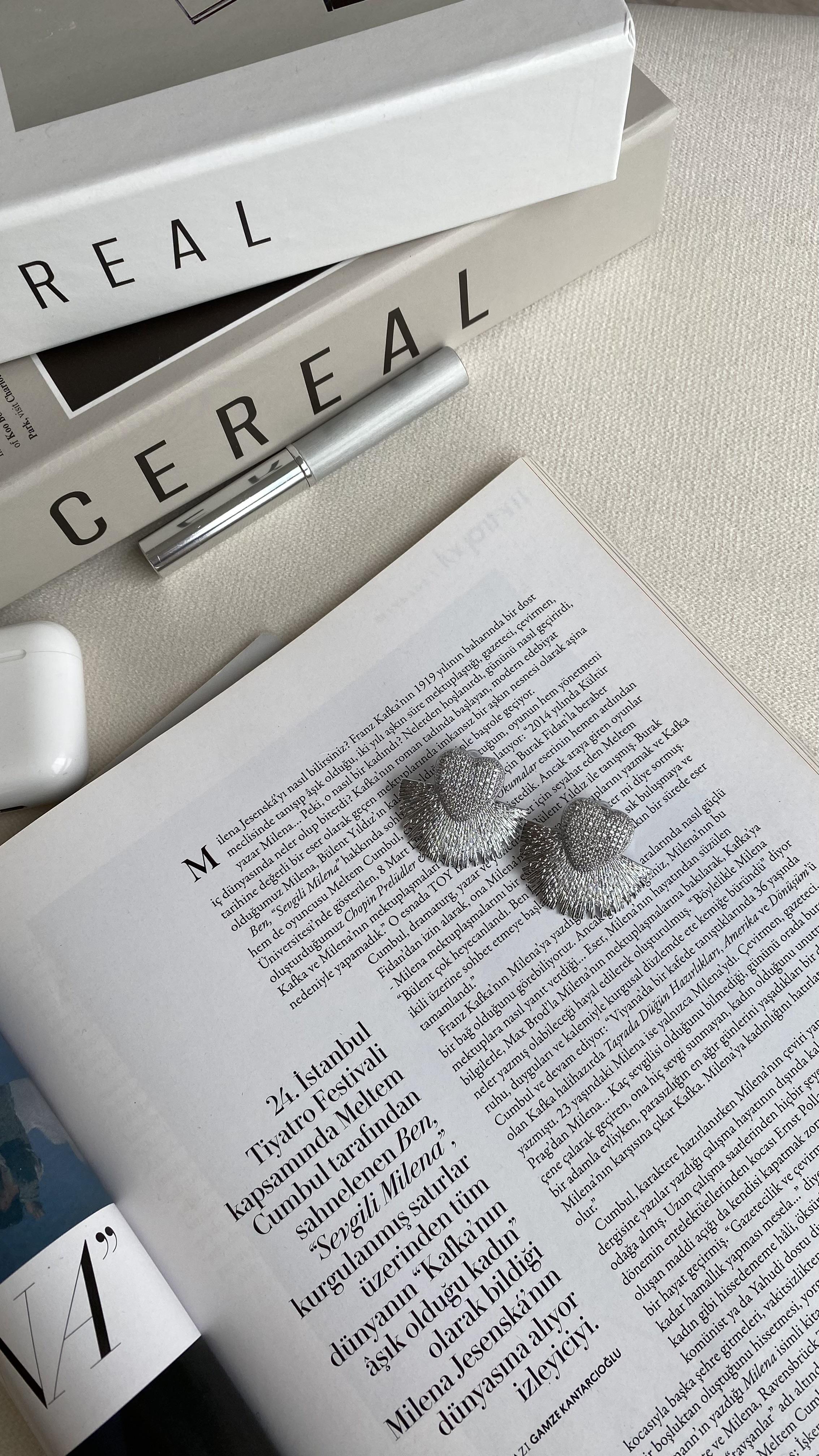 Silver Zirkon Taşlı Kalp Şekli Küpe