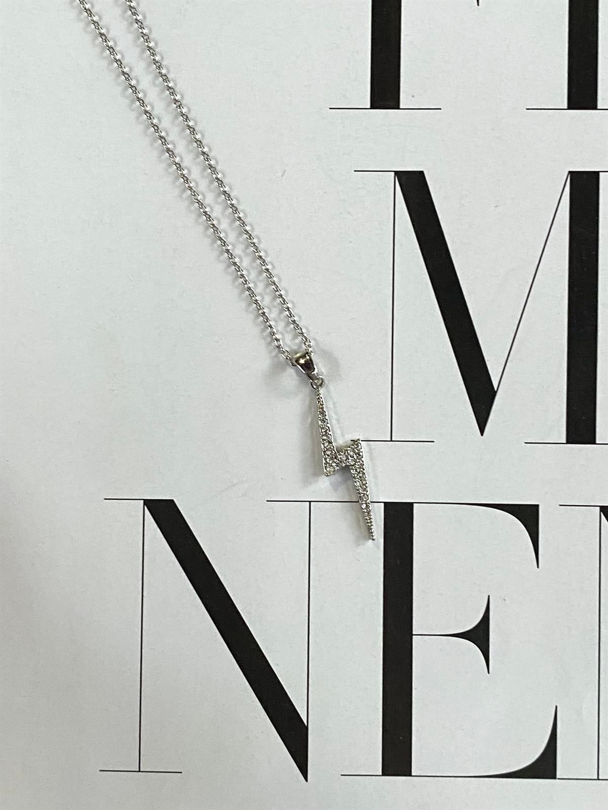 Silver Zirkon Taşlı Şimşek Kolye