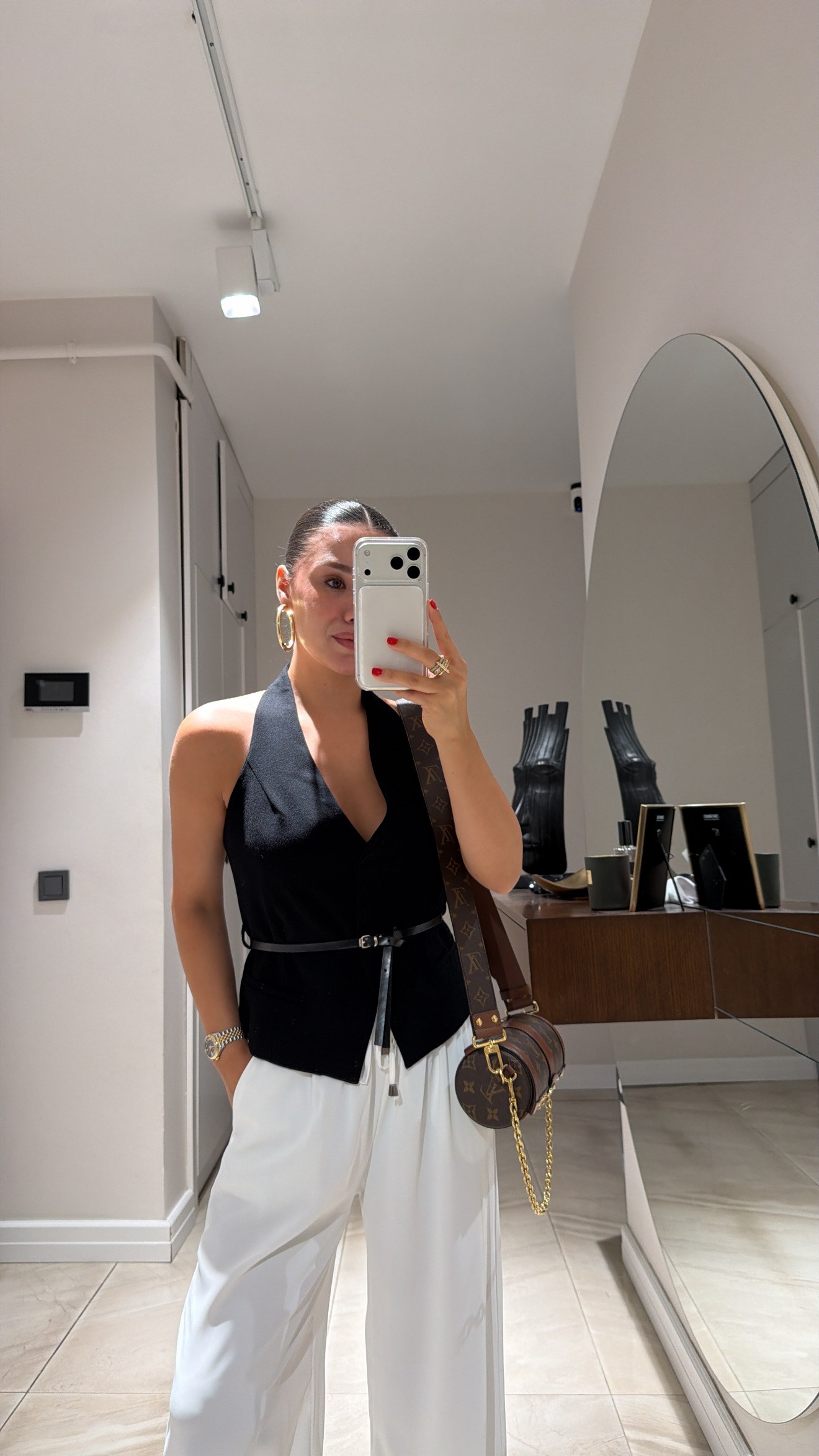 Siyah Belden Kemer Detaylı Yelek