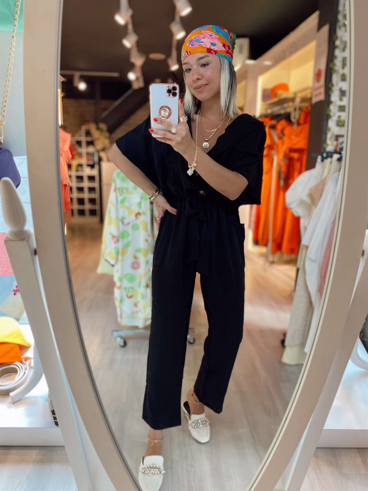 Siyah Beli Lastikli Cepli Gömlek Yaka Tulum