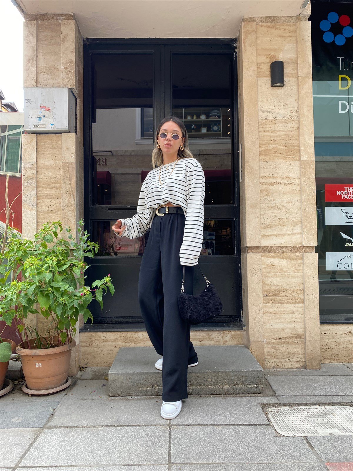 Siyah Beli Lastikli Krep Kumaş Palazzo Pantolon