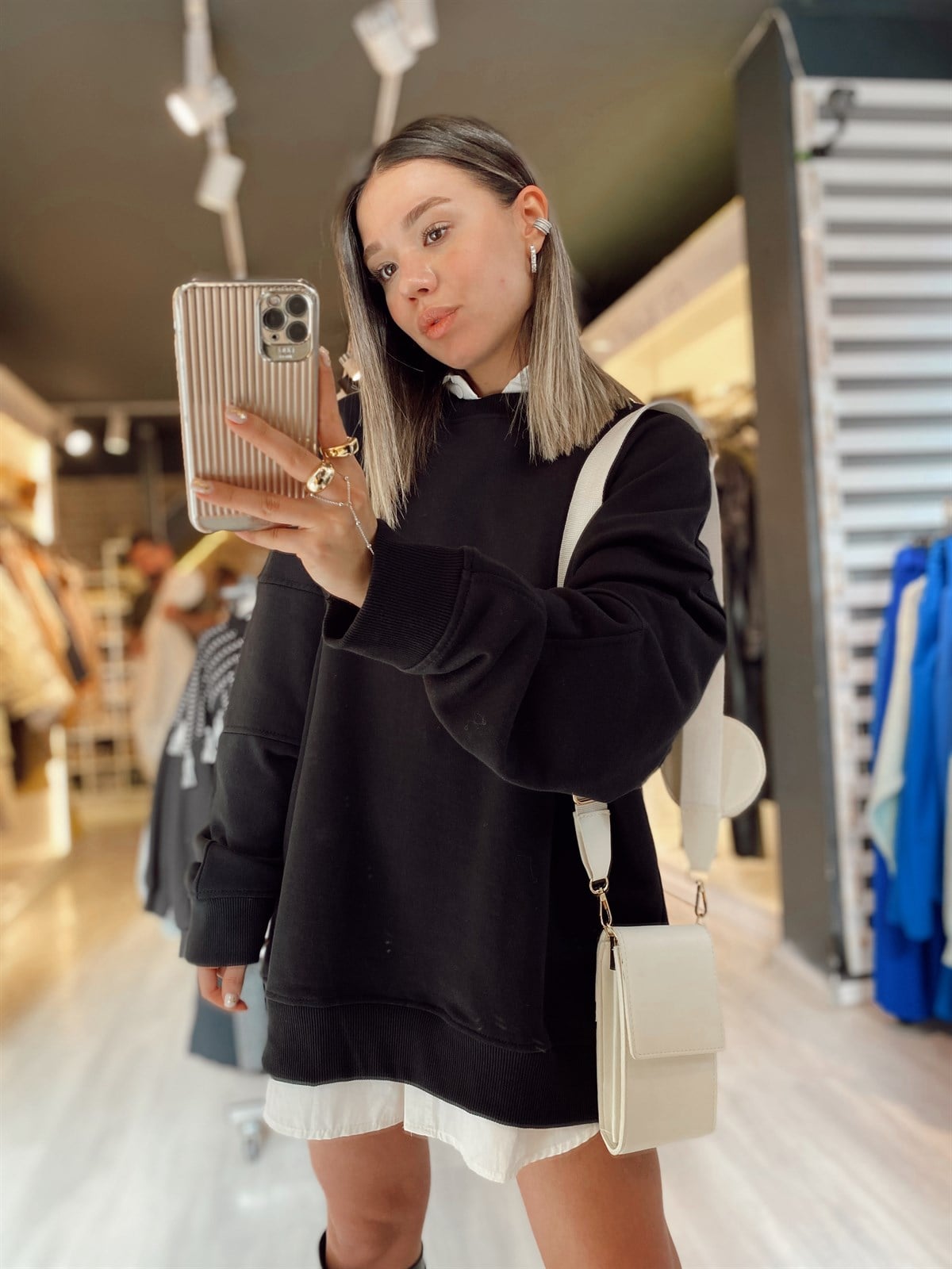Siyah Bisiklet Yaka Oversize Ravi Sweat
