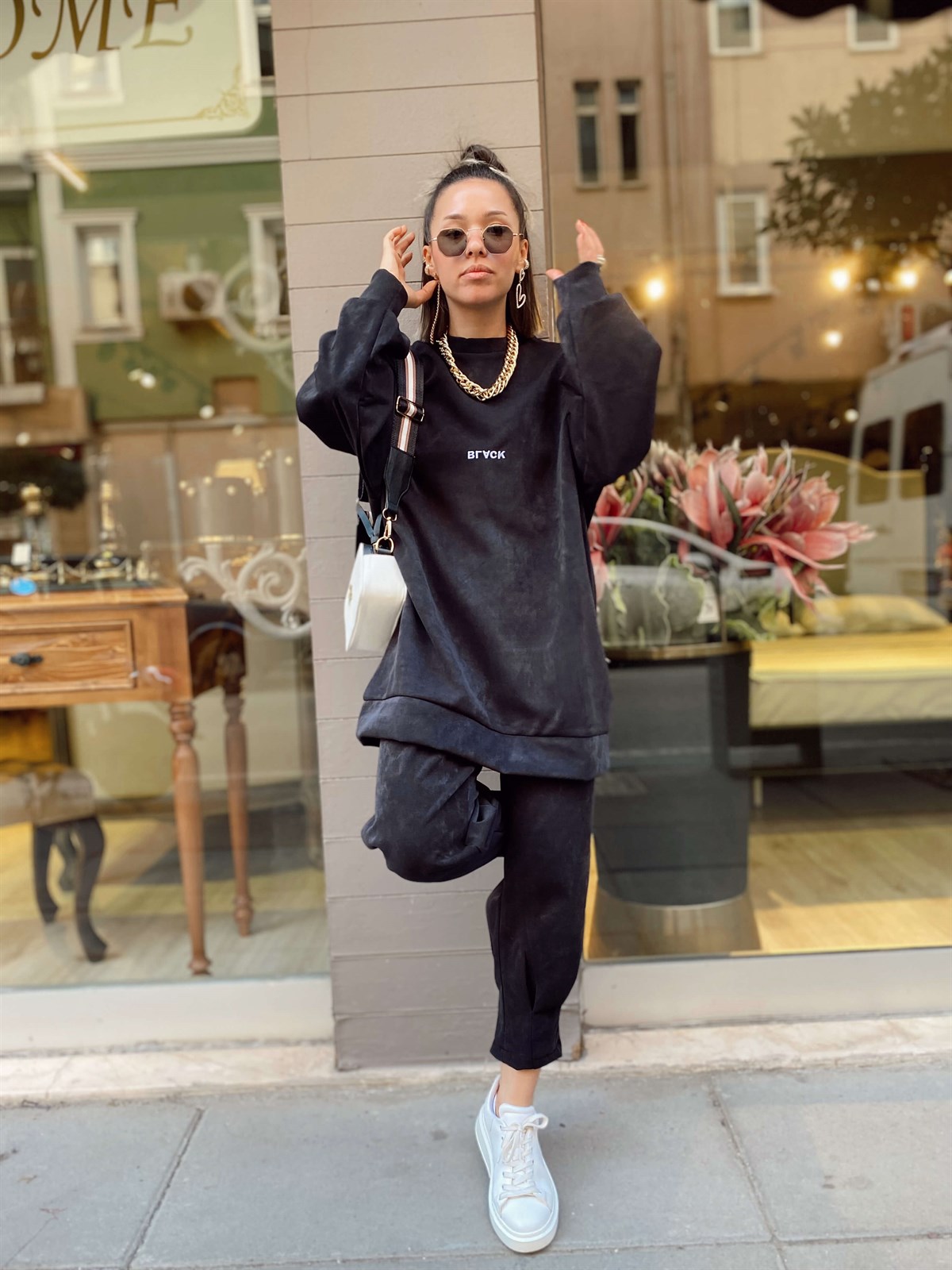 Siyah Black İşlemeli Pantolonlu Takım