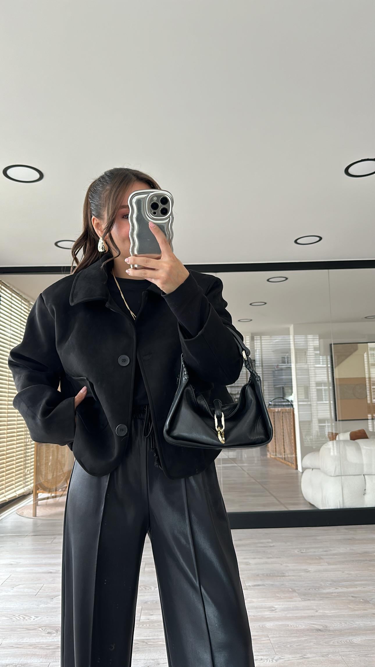 Siyah Çift Cepli Nubuk Ceket