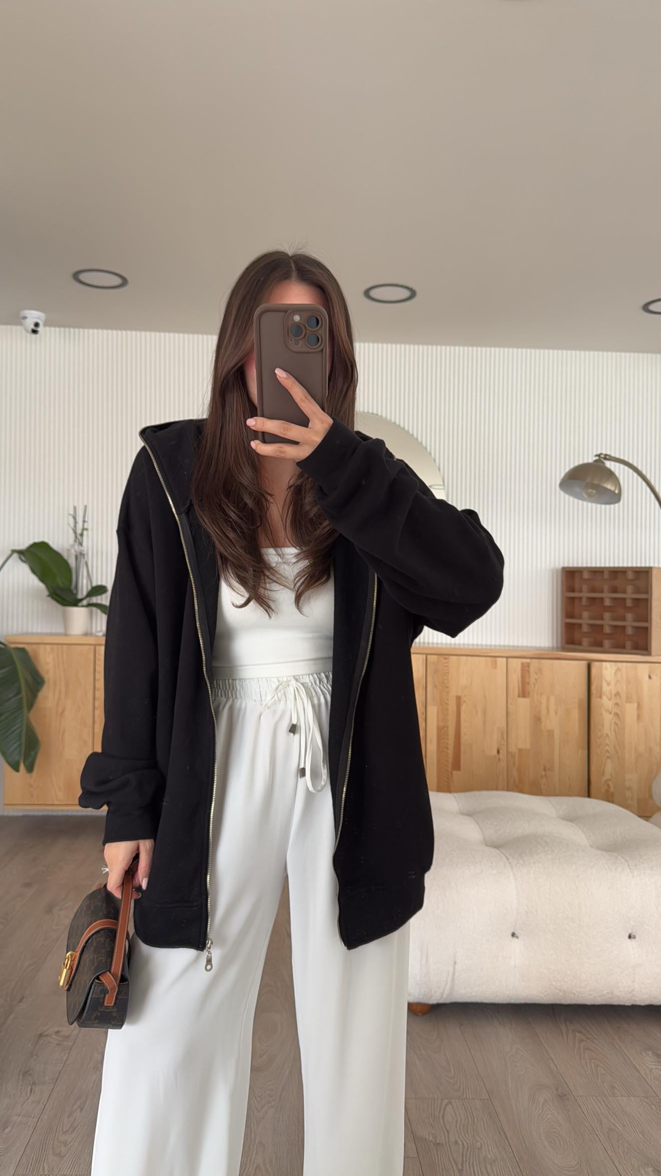 Siyah Fermuarlı Kapşonlu Oversize Sweat 