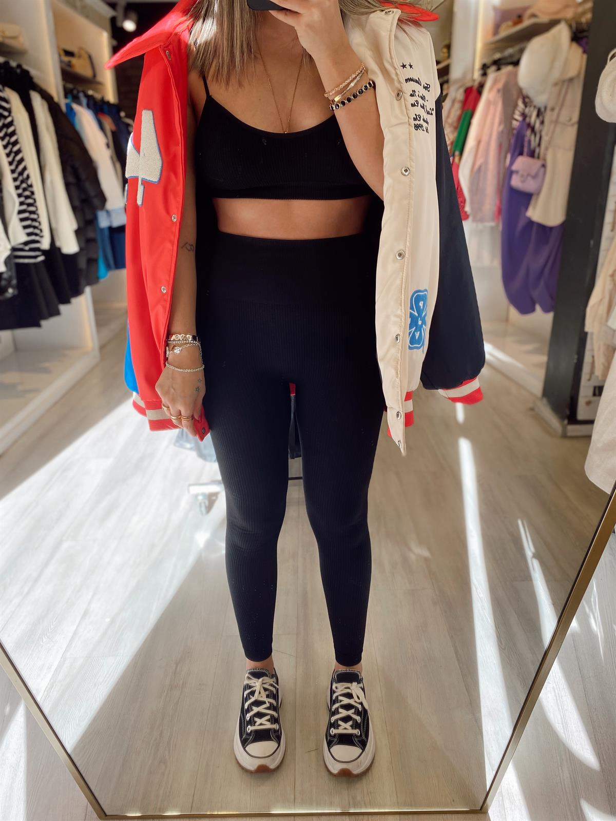 Siyah Fitilli Yüksek Bel Tayt