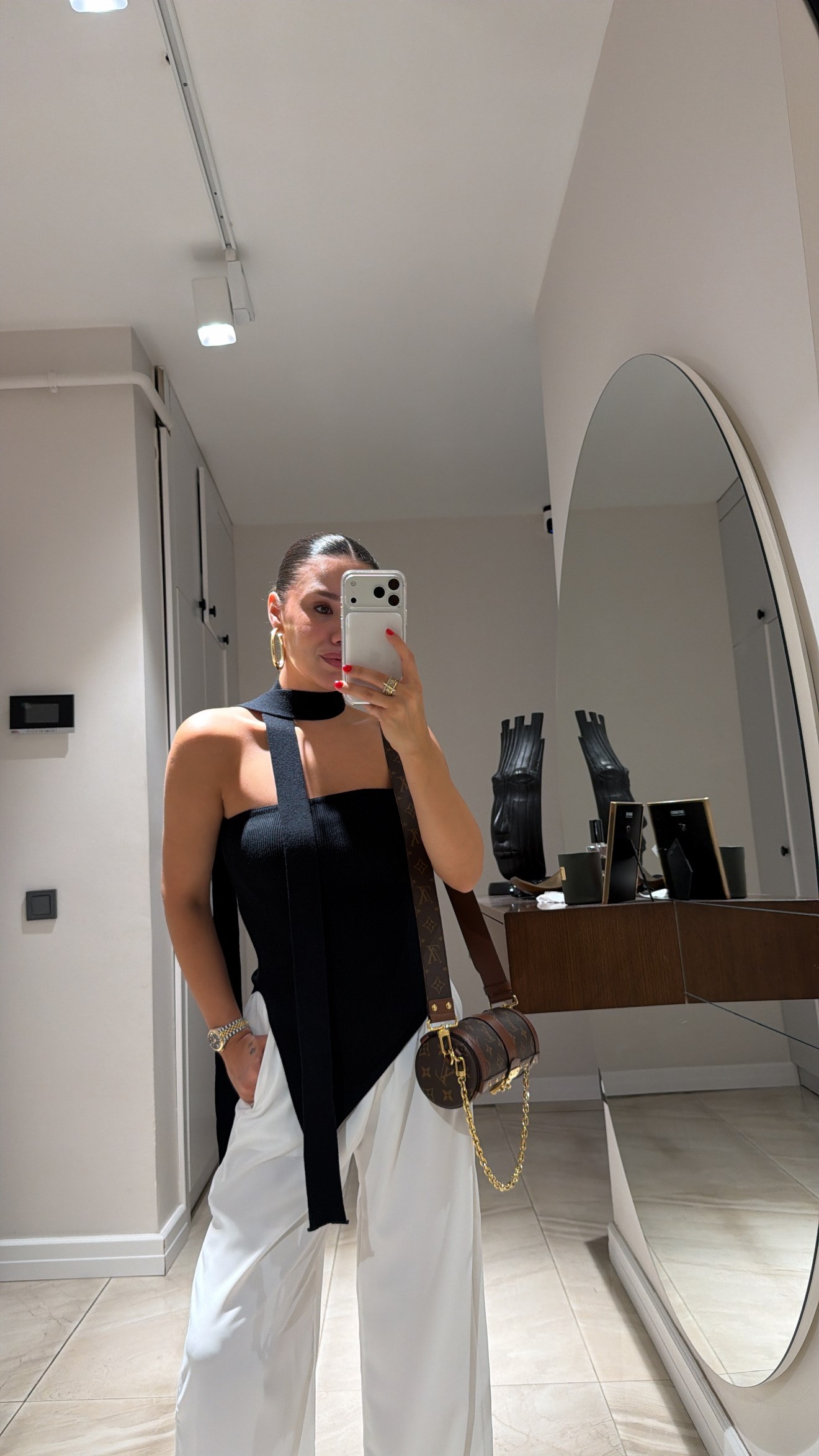 Siyah Fularlı Straplez Triko Bluz