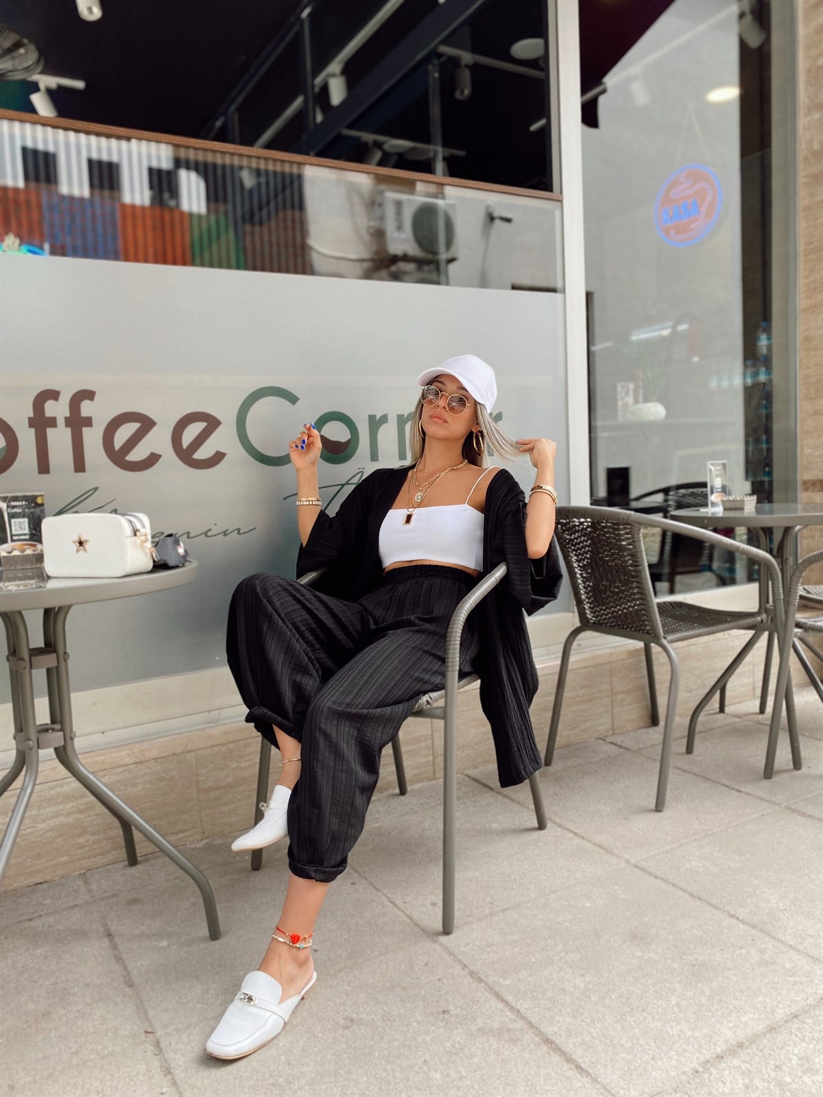 Siyah Gofreli Kimono Takım