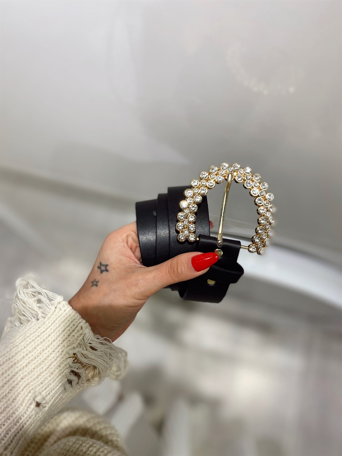 Siyah Gold Taşlı Kemer