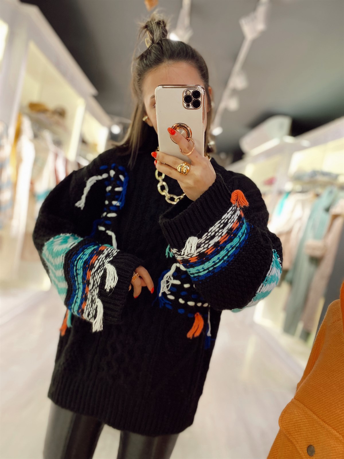 Siyah İp Geçişli Kazak 
