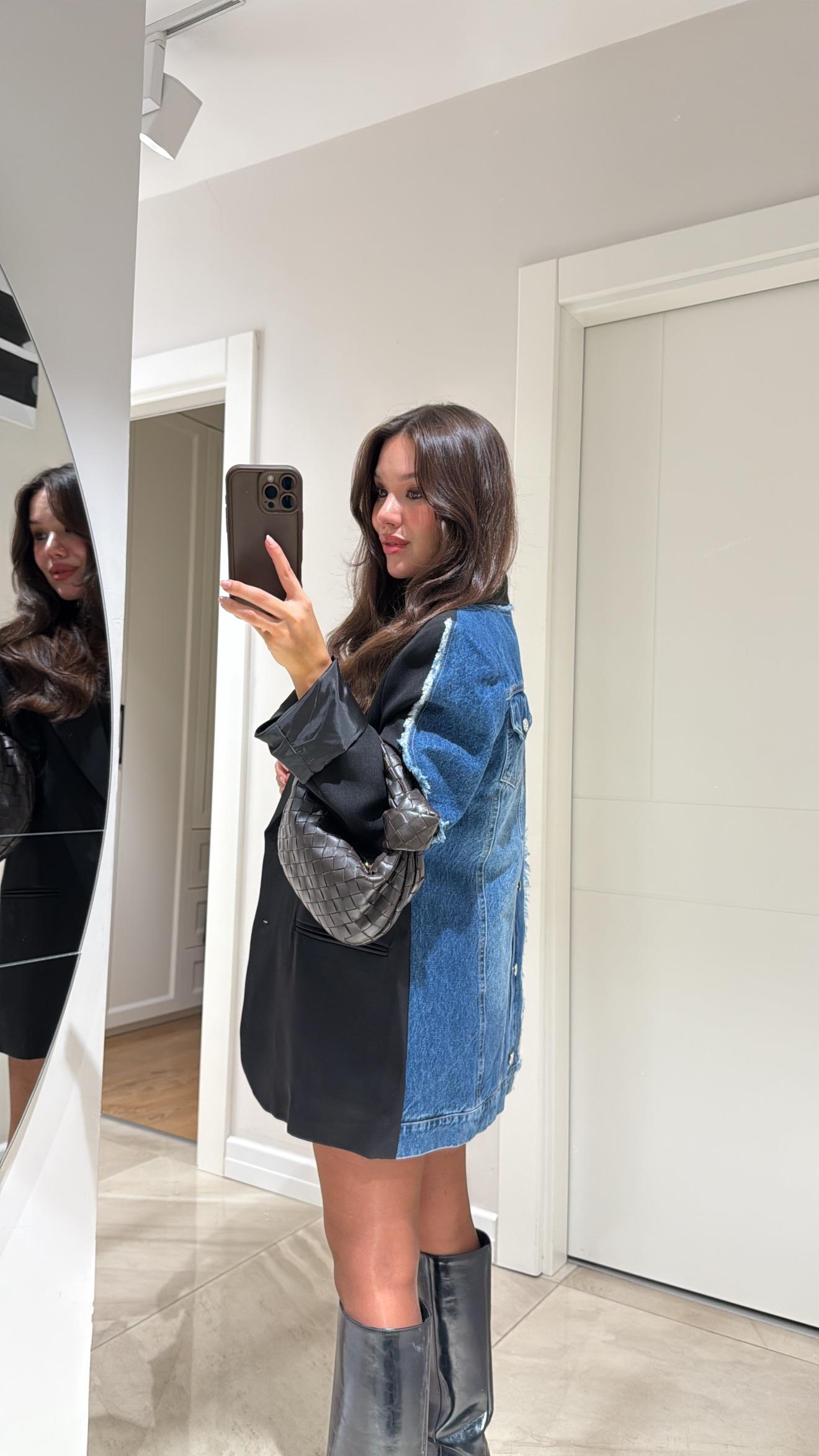 Siyah Lacivert Denim Detaylı Tasarım Blazer Ceket 