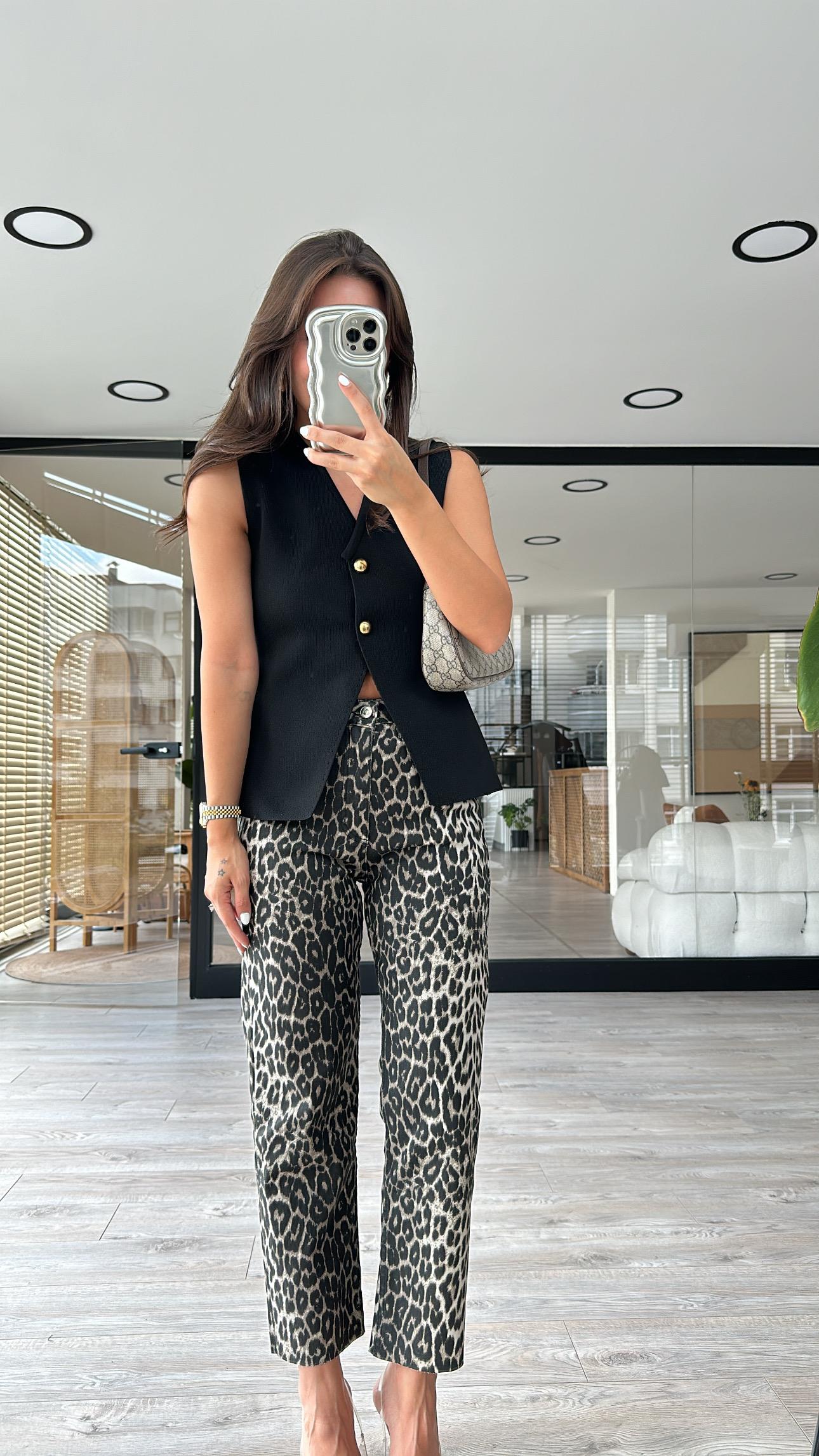Siyah Leopar Desen Bilek Boy Marka Model Jean 