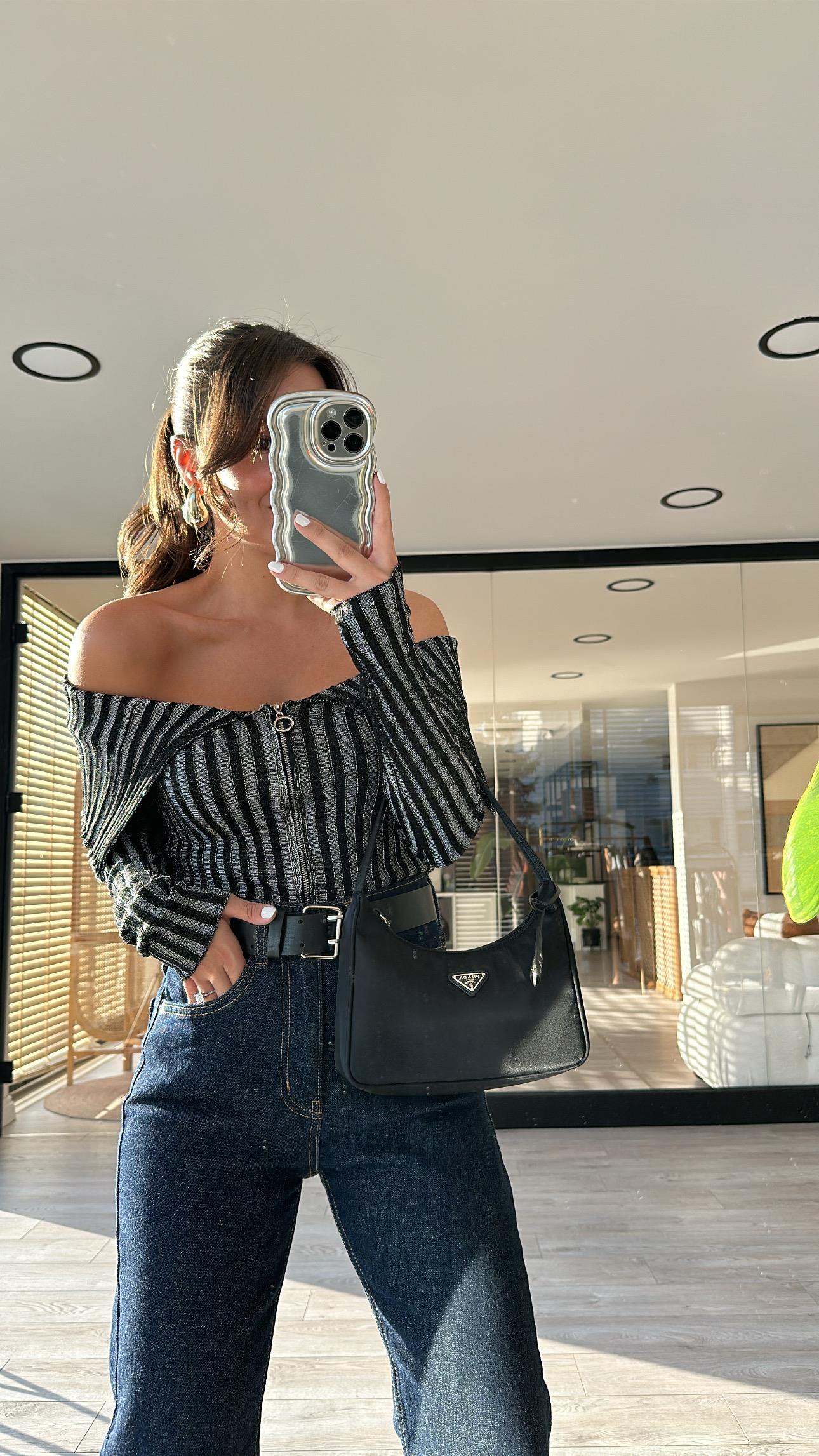 Siyah Madonna Yaka Fermuarlı Hırka 