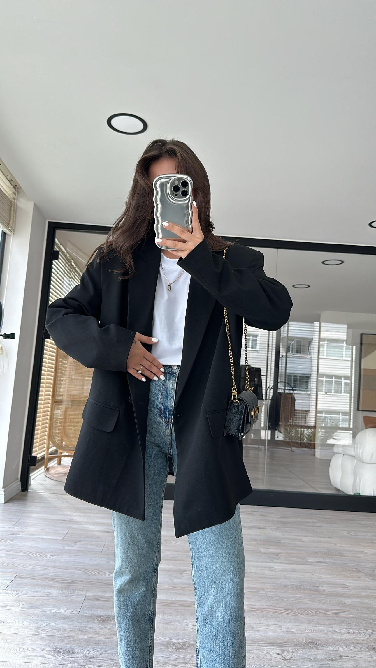 Siyah Marka Model Çift Düğmeli Blazer Ceket