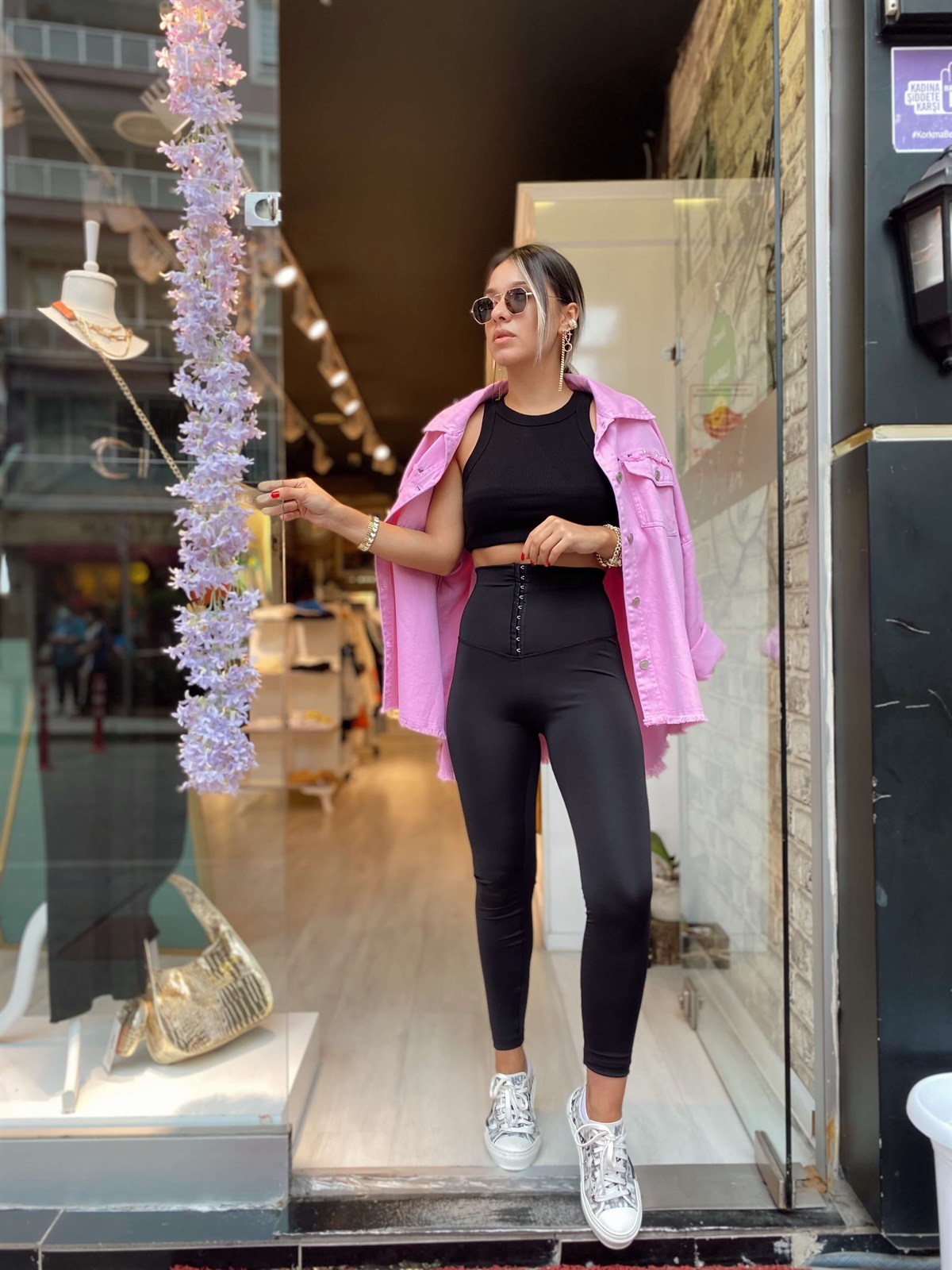 Siyah Ön Detaylı Tayt 