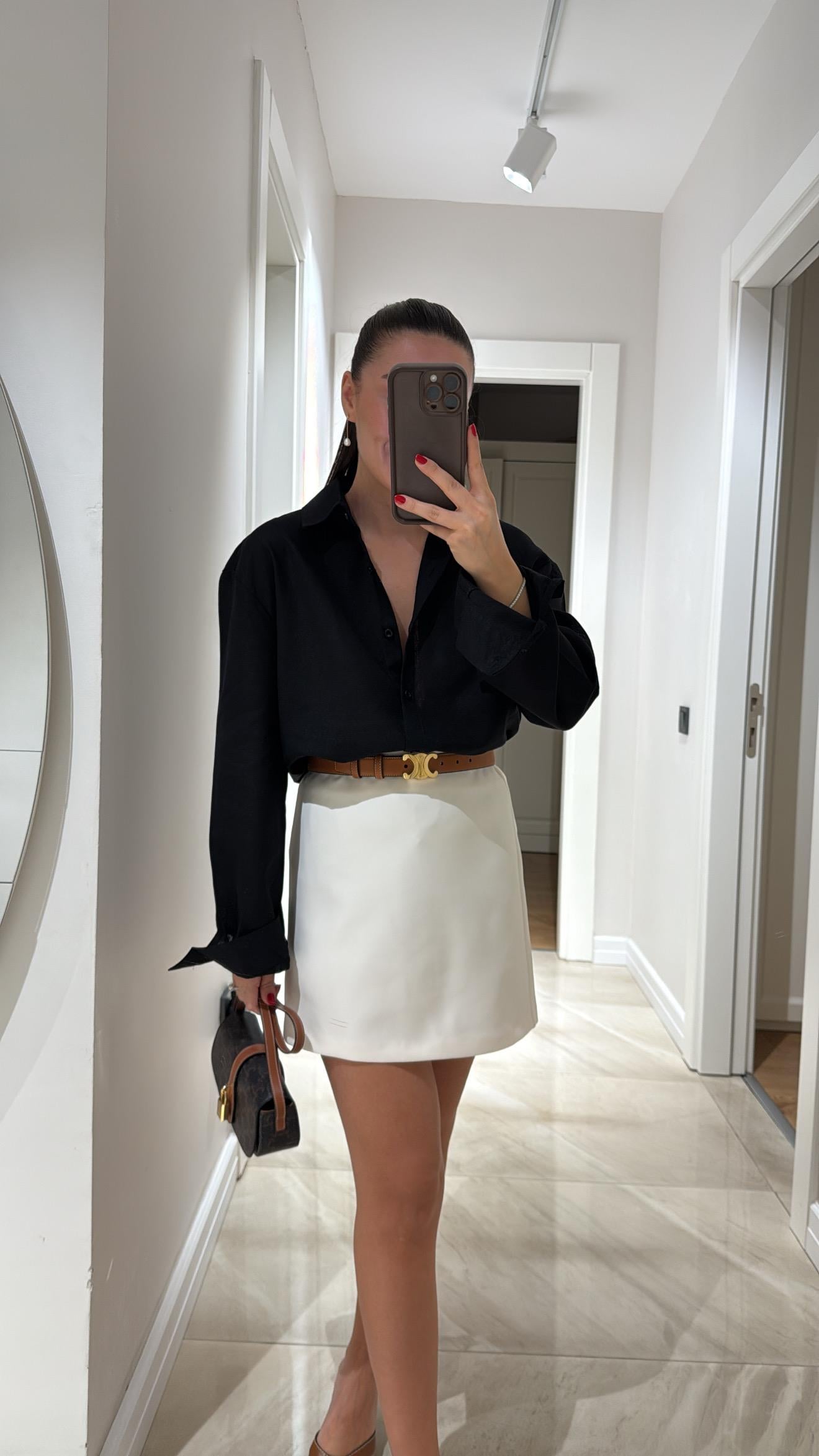 Siyah Ön Düğmeli Marka Model Keten Gömlek