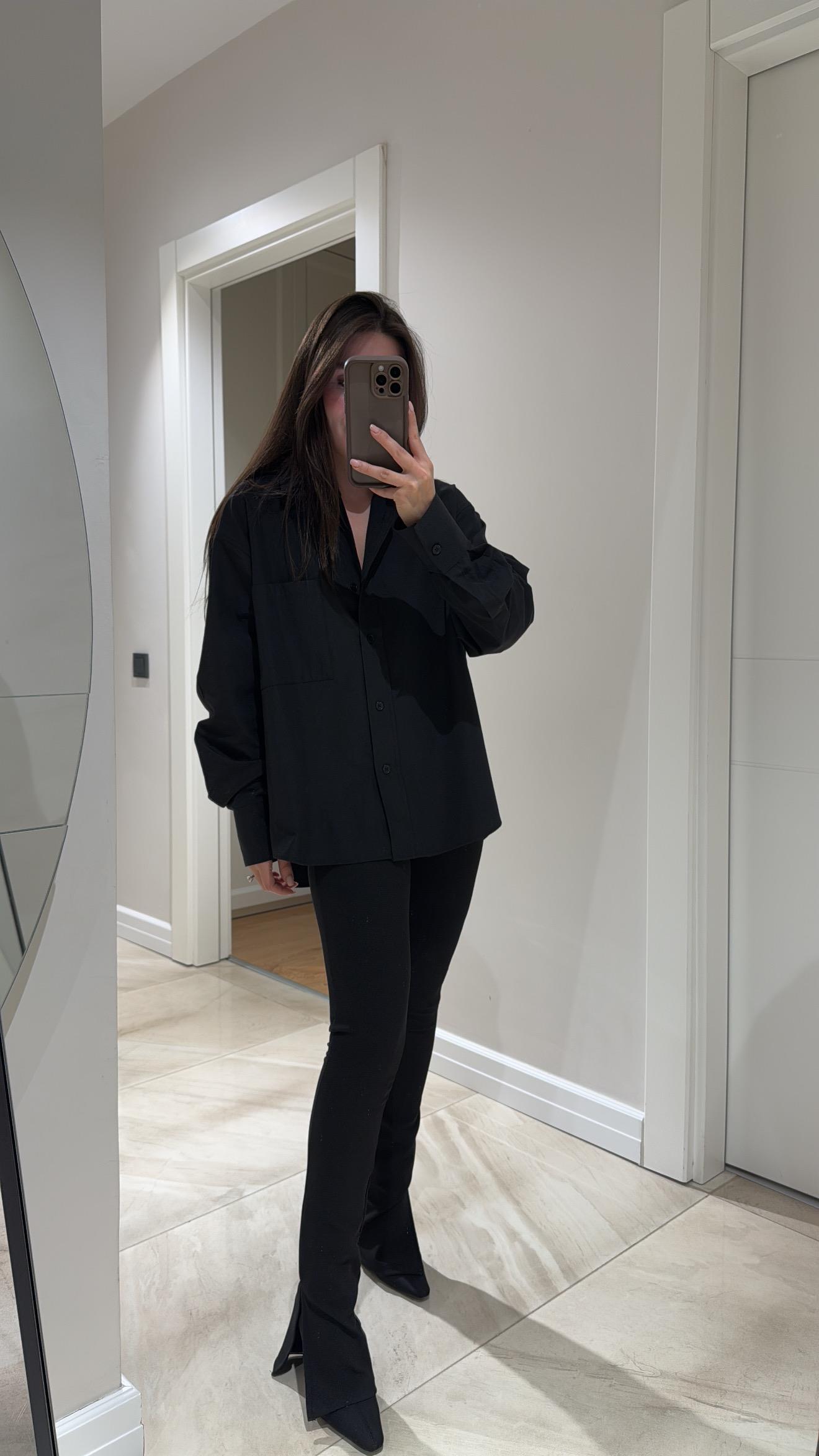 Siyah Paçası Yırtmaçlı Fitilli Dilvin Tayt