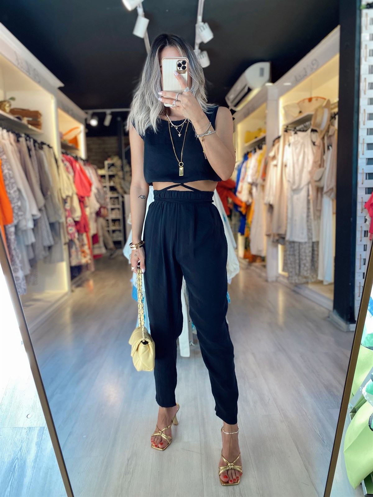 Siyah Sıfır Kol Bel Bağlamalı Takım