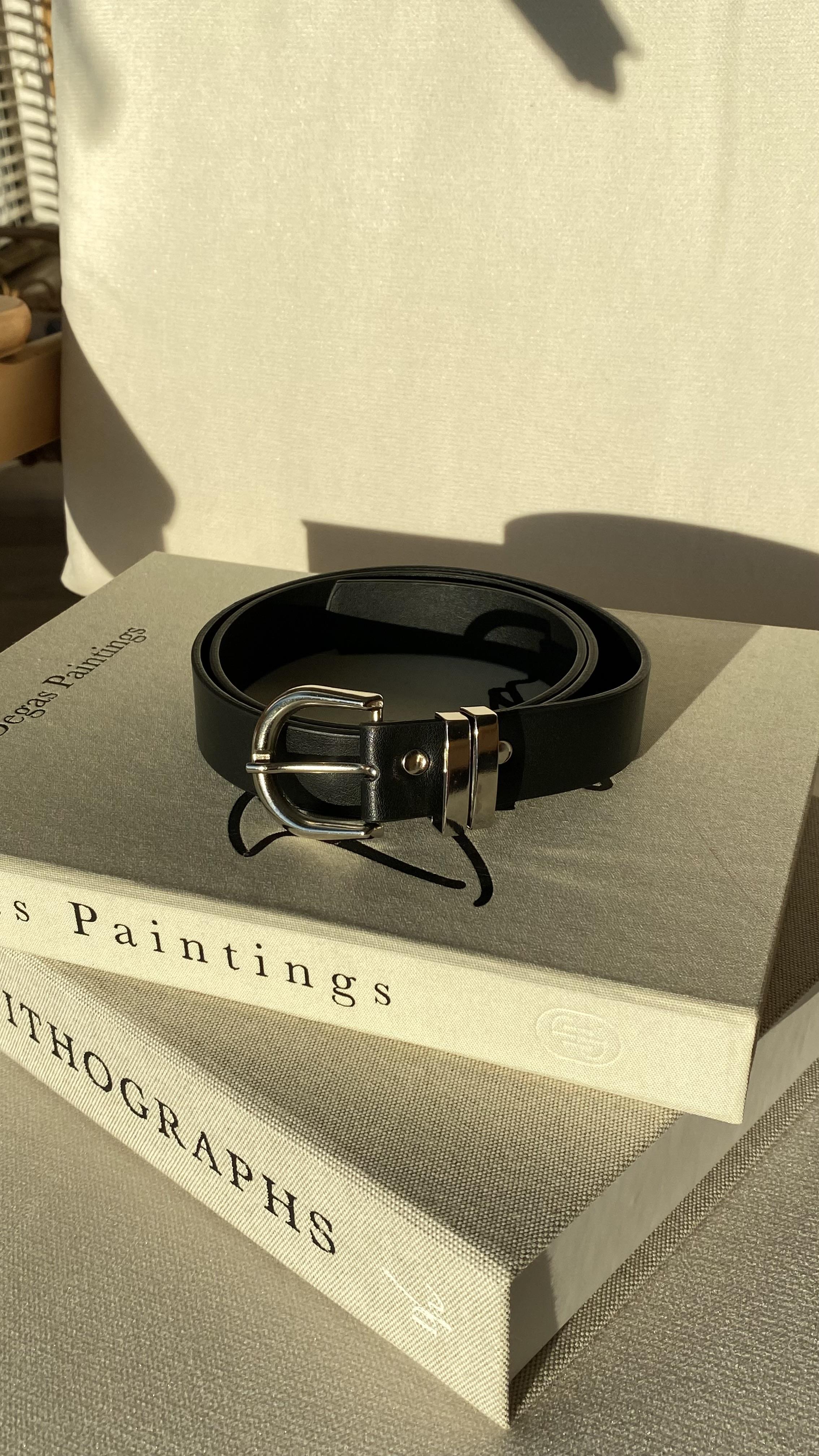 Siyah Silver Oval Tokalı Çift Klipsli Kemer