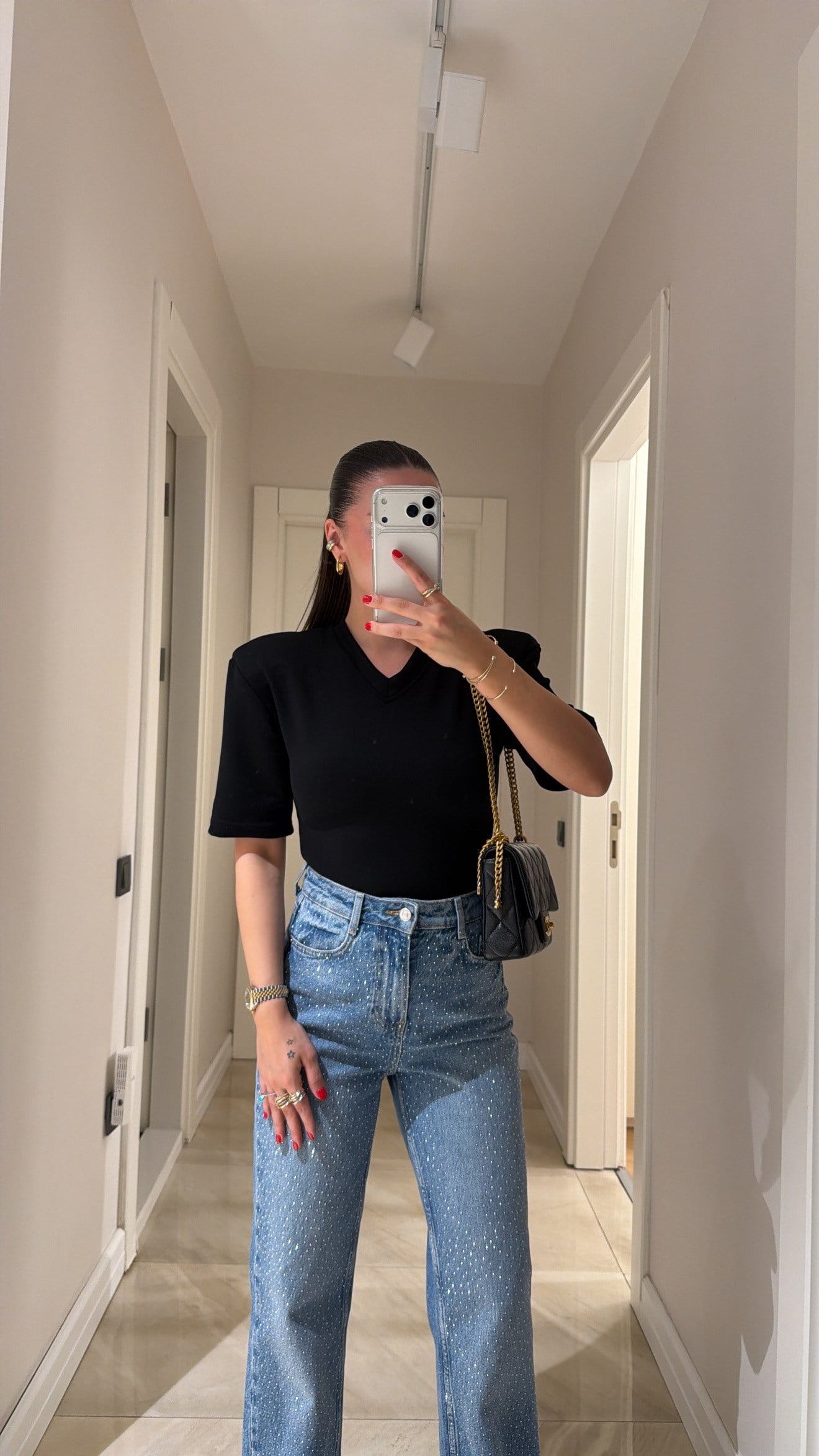 Siyah V Yaka Vatkalı Marka Model Bodysuit