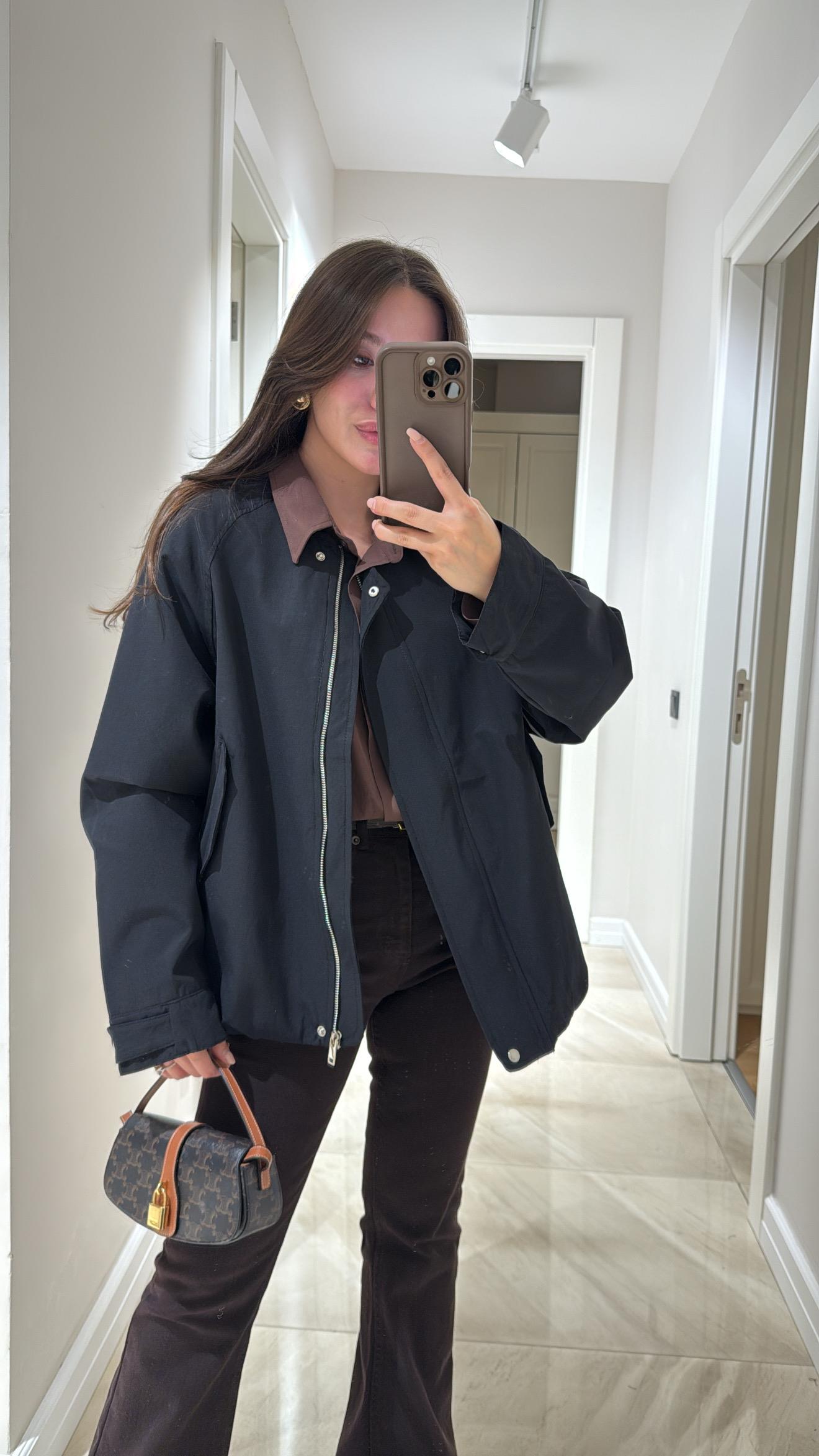 Siyah Yan Cepli Marka Model Bomber Ceket