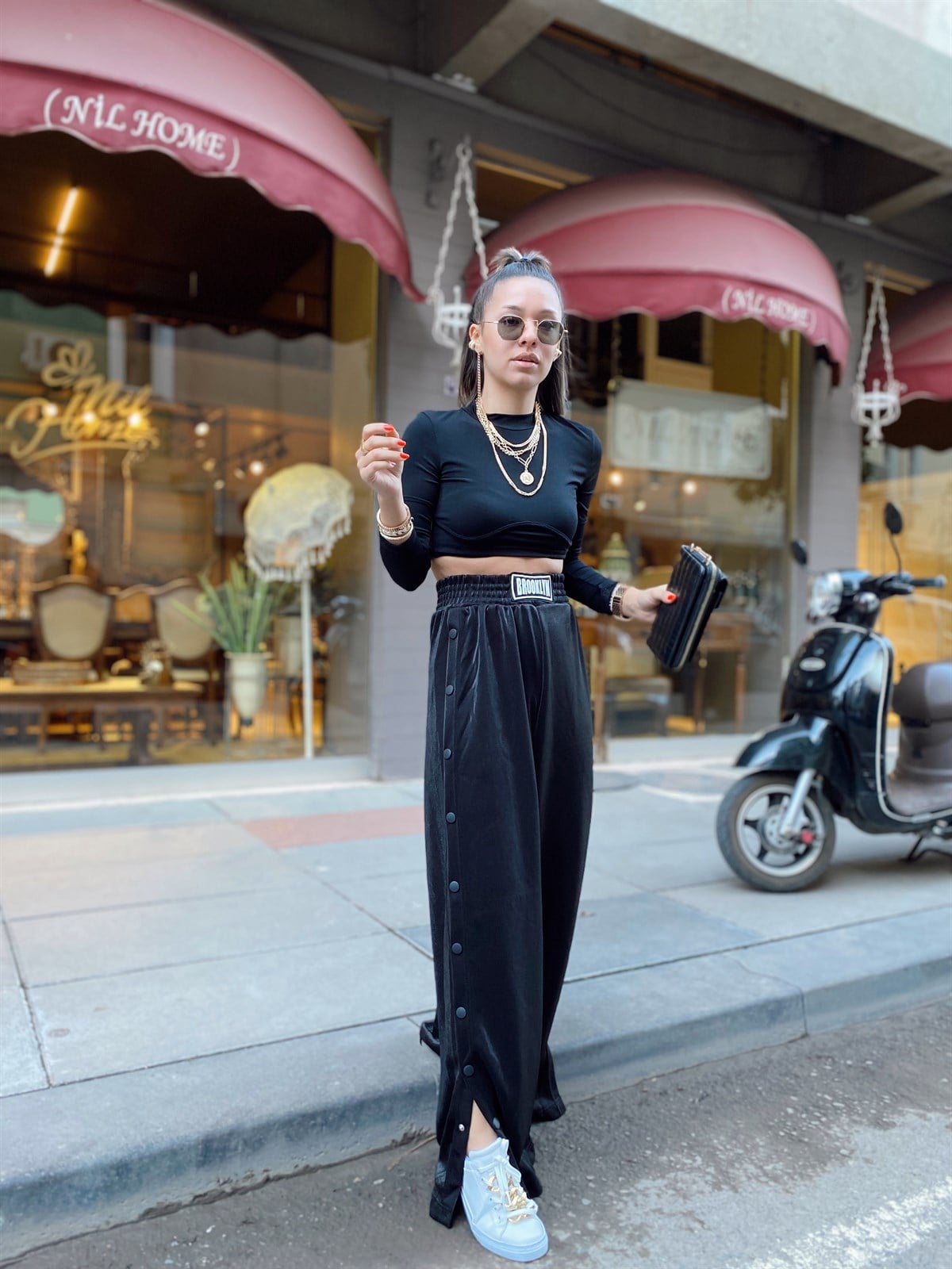 Siyah Yan Düğme Detaylı Brooklyn Pantolon