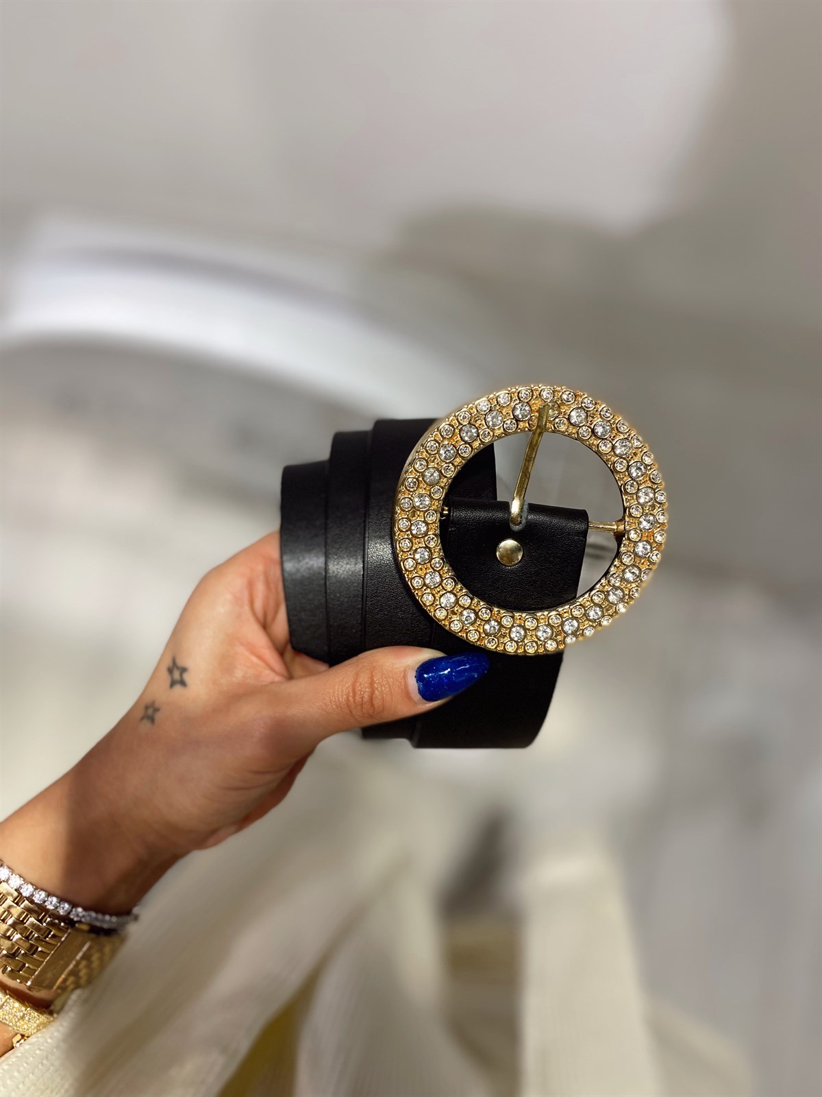 Siyah Yuvarlak Taşlı Kemer