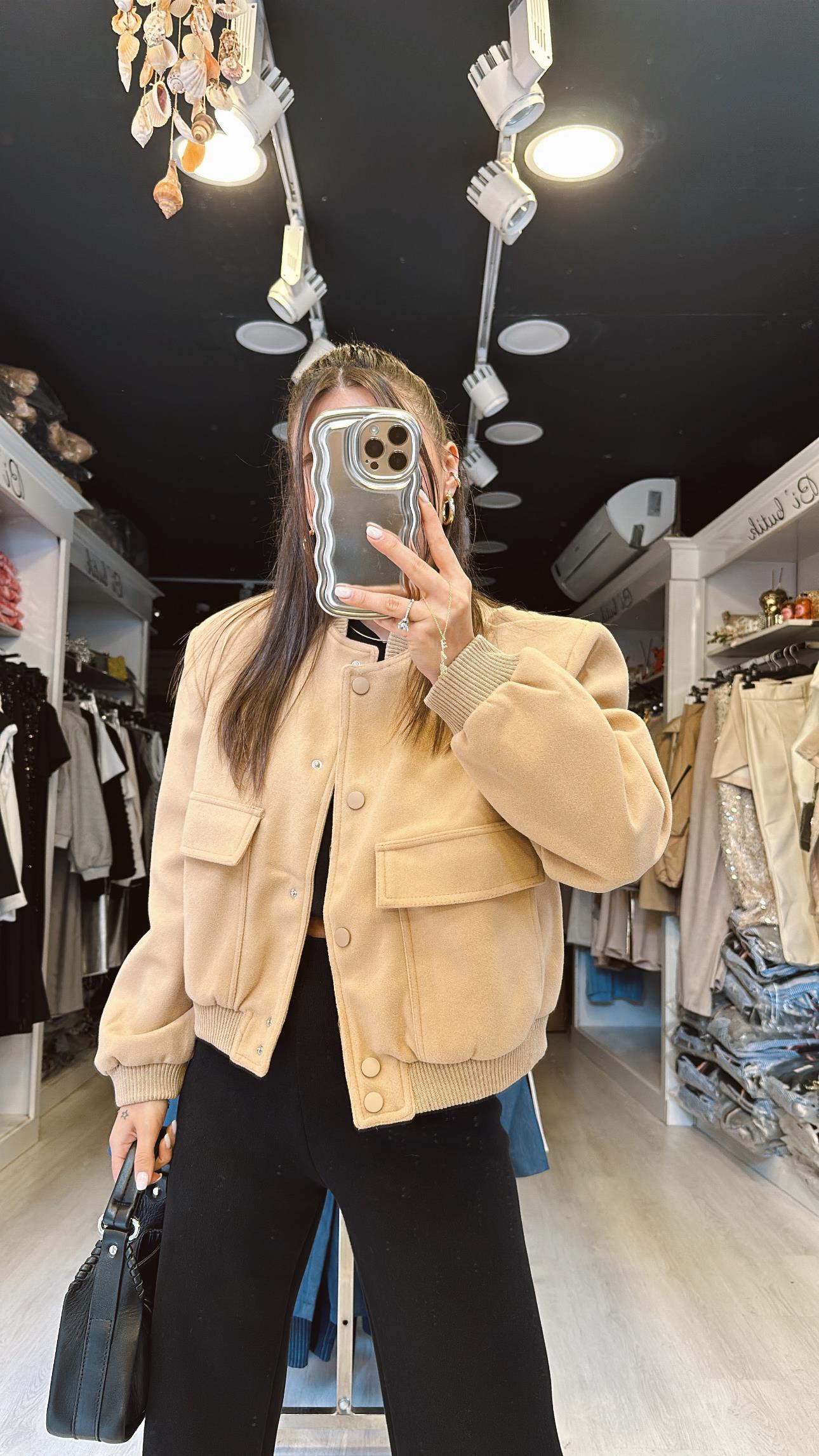 Sütlü Kahve Kaşe Bomber Ceket 