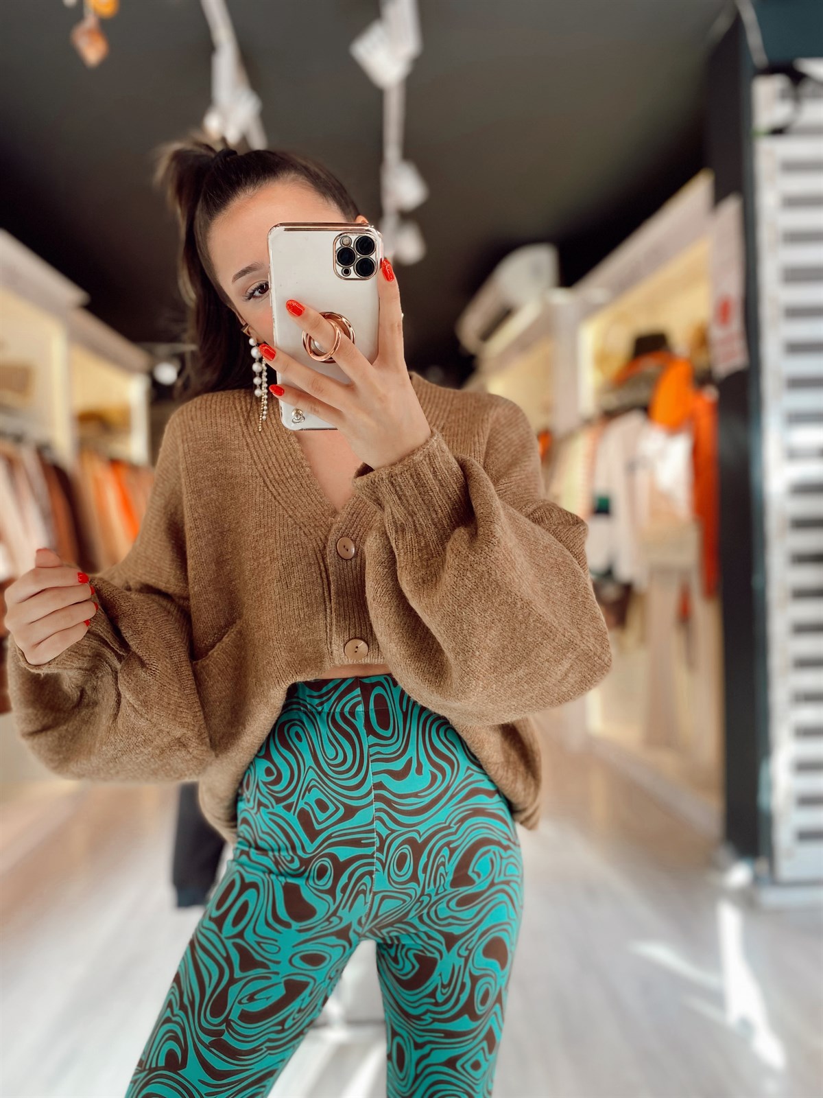 Sütlü Kahve Oversize Kol Detaylı Hırka