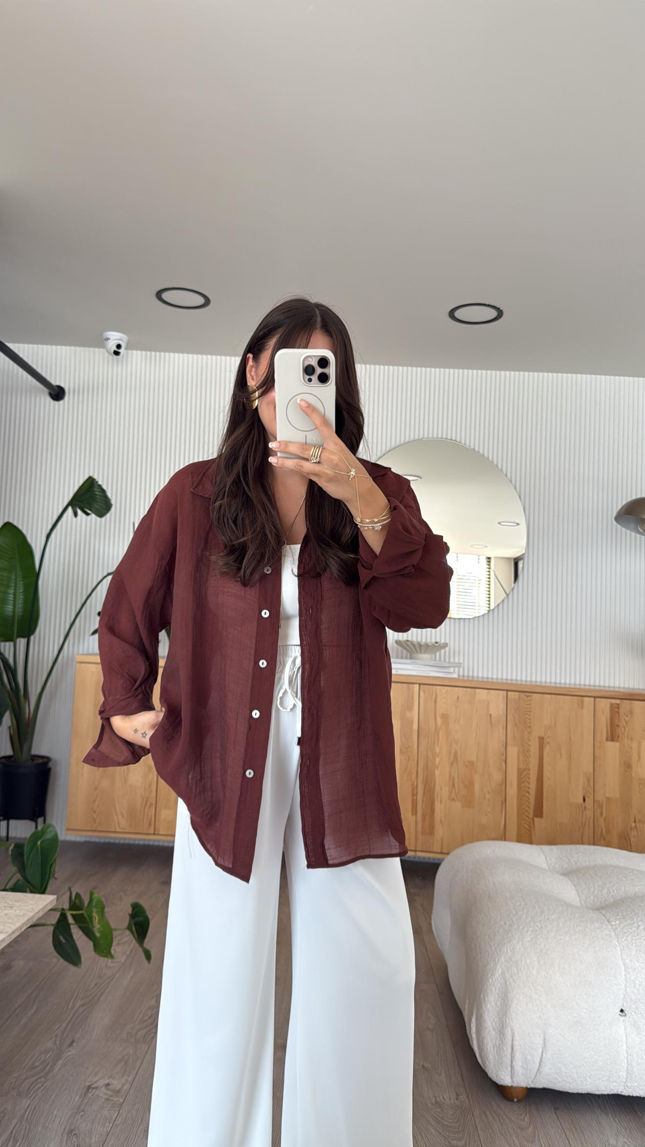 Tarçın Transparan İpeksi Gömlek 