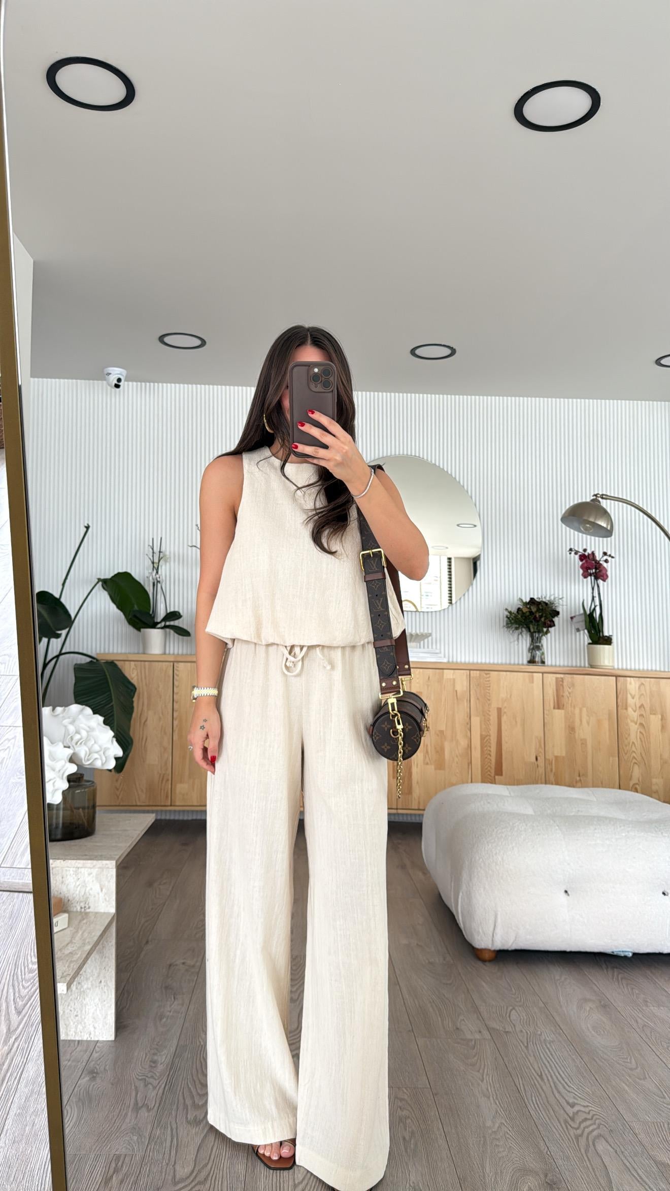 Taş Balon Model Keten Bluz Takım 