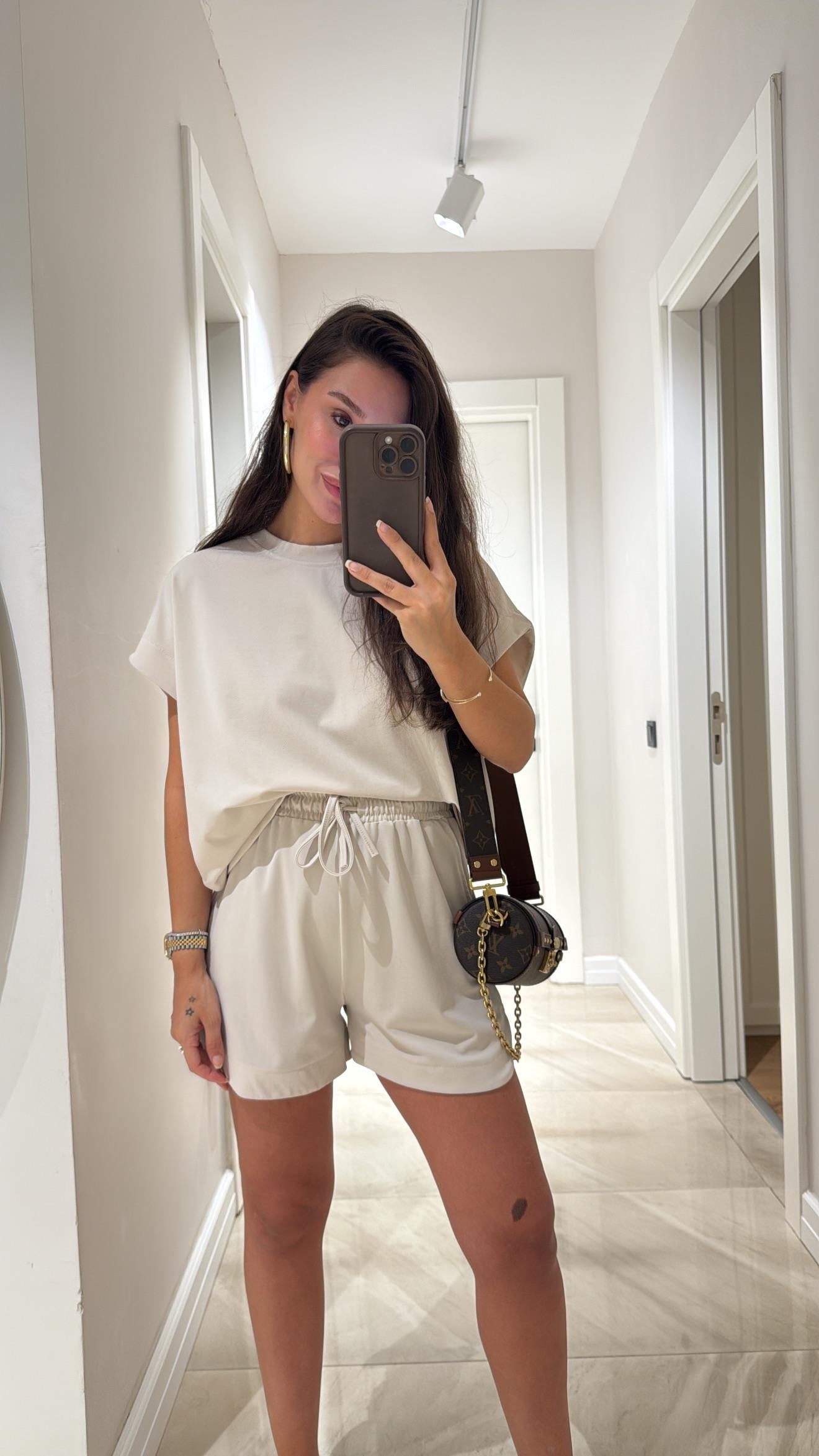 Taş Bisiklet Yaka Modal Şort Takım