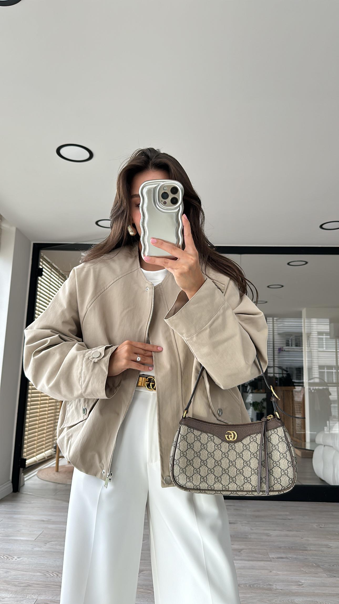 Taş Cep Detaylı Pileli Bomber Ceket 