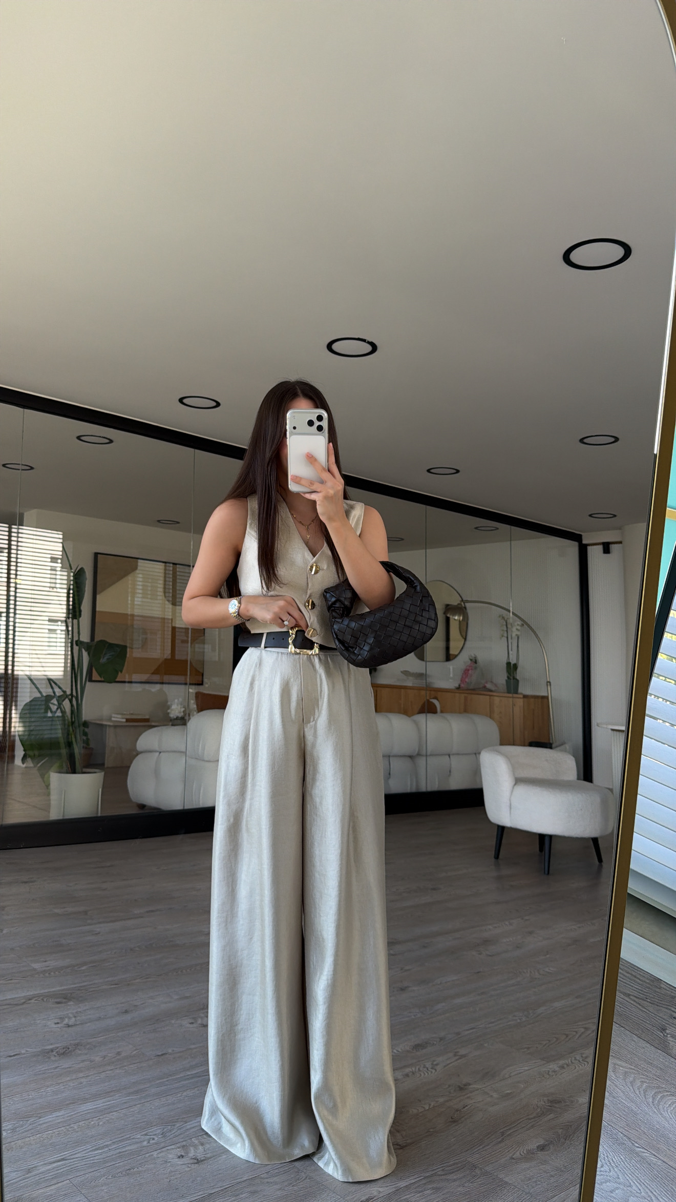 Taş Kendinden Kemerli Parlak Kumaş Pantolon