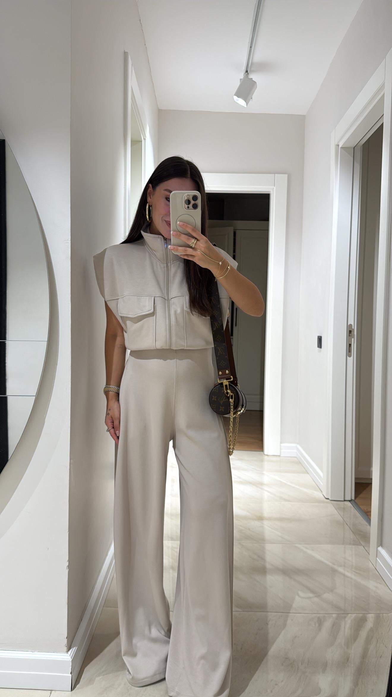 Taş Ön Cep Detaylı Yelekli Modal Takım