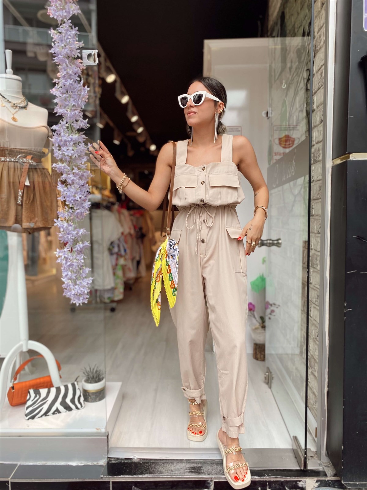 Taş Rengi Askılı Tulum