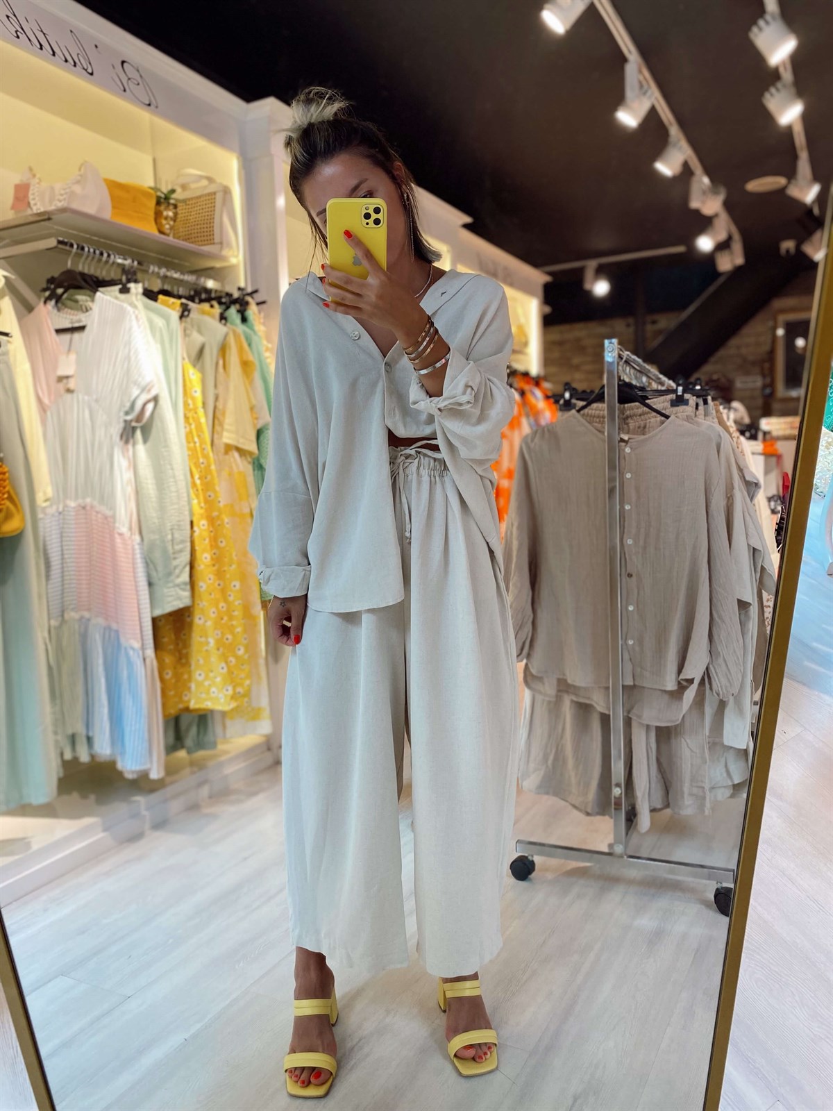 Taş Rengi Beli Lastikli Şalvar Pantolon