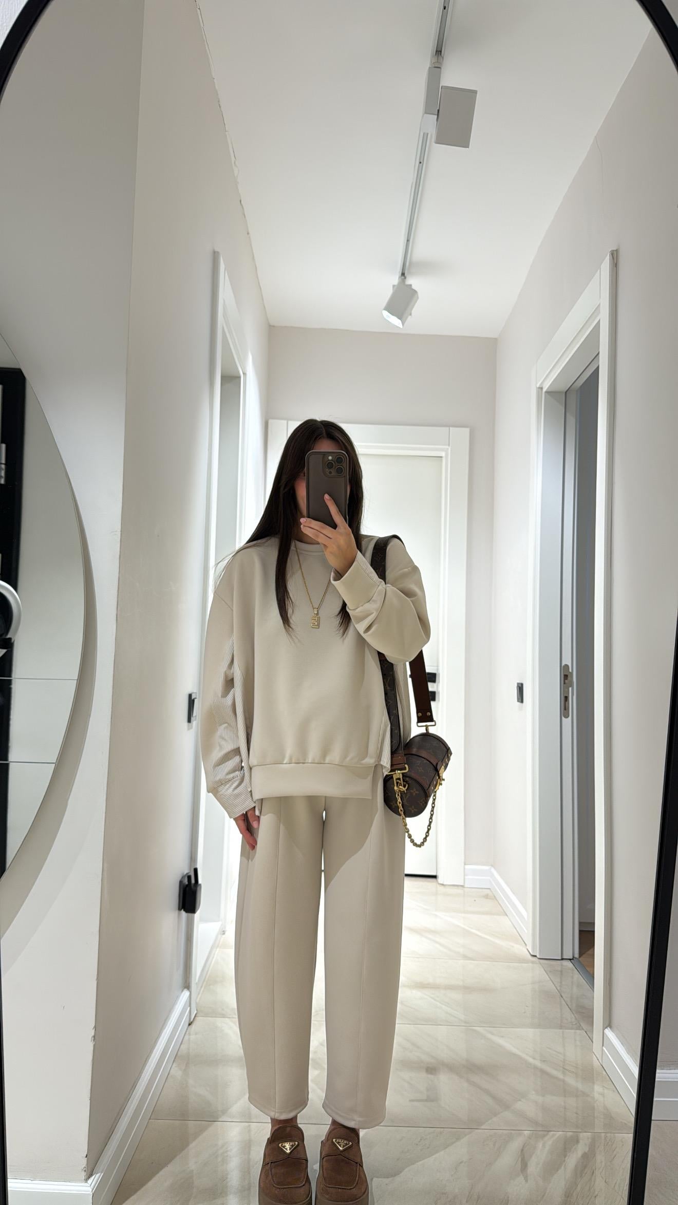 Taş Renk Gömlek Detaylı Şalvar Takım 