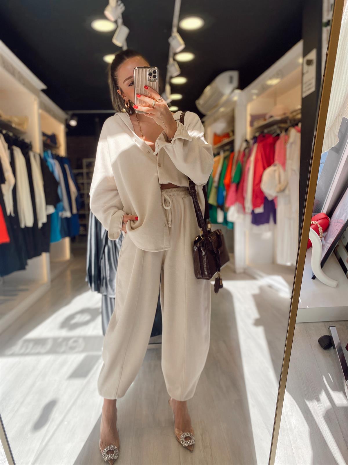 Taş Renk Şalvar Gömlek Takım