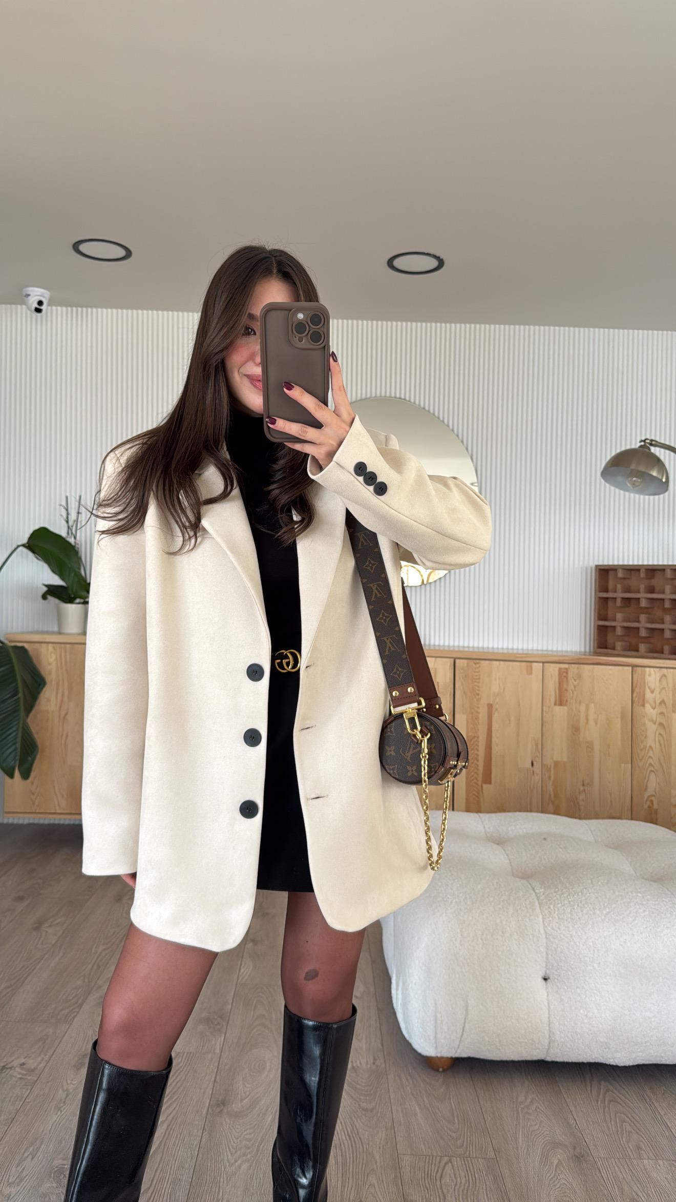 Taş Siyah Düğmeli Marka Model Nubuk Blazer Ceket 