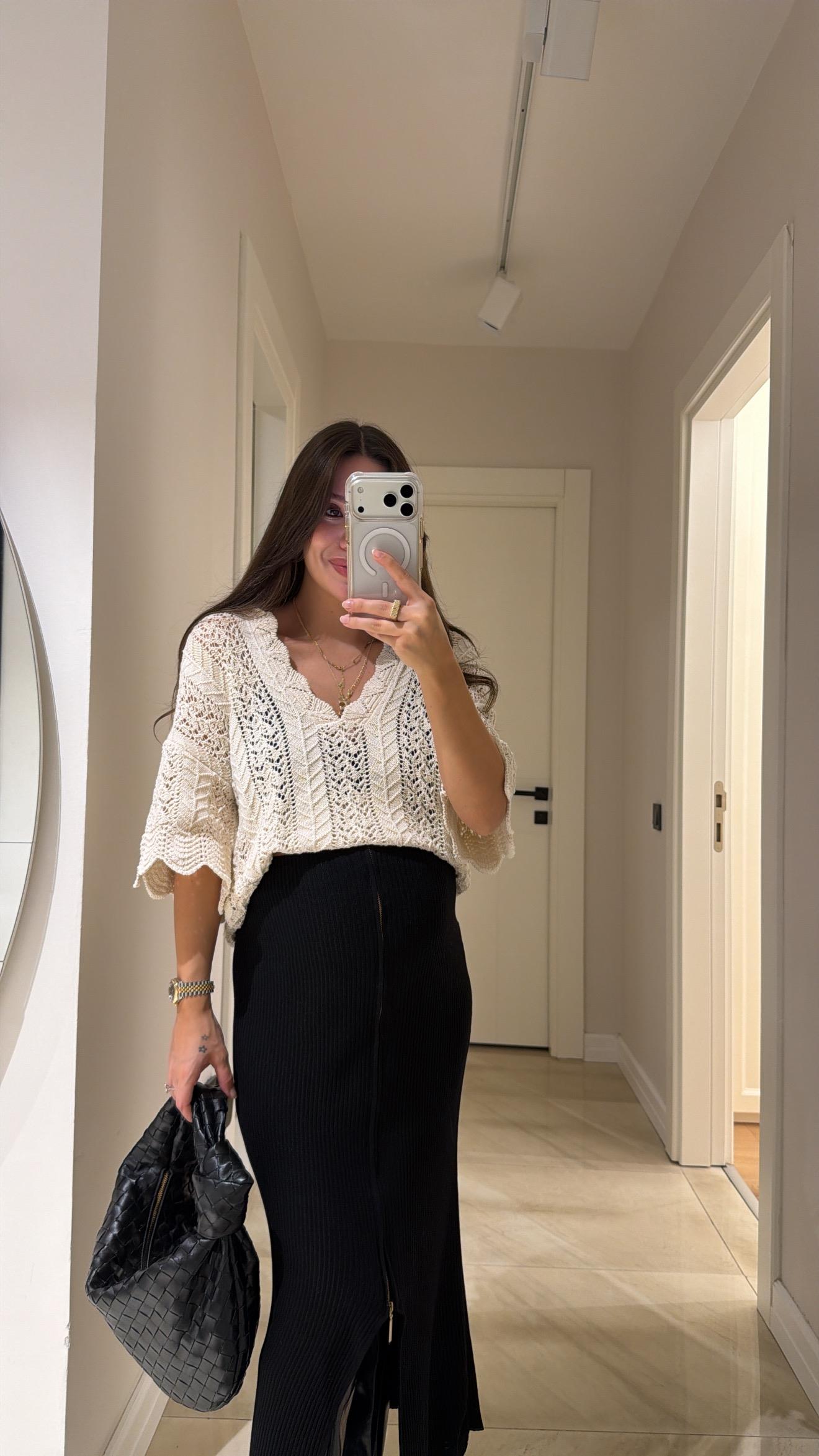 Taş V Yaka Ajurlu Marka Model Kazak