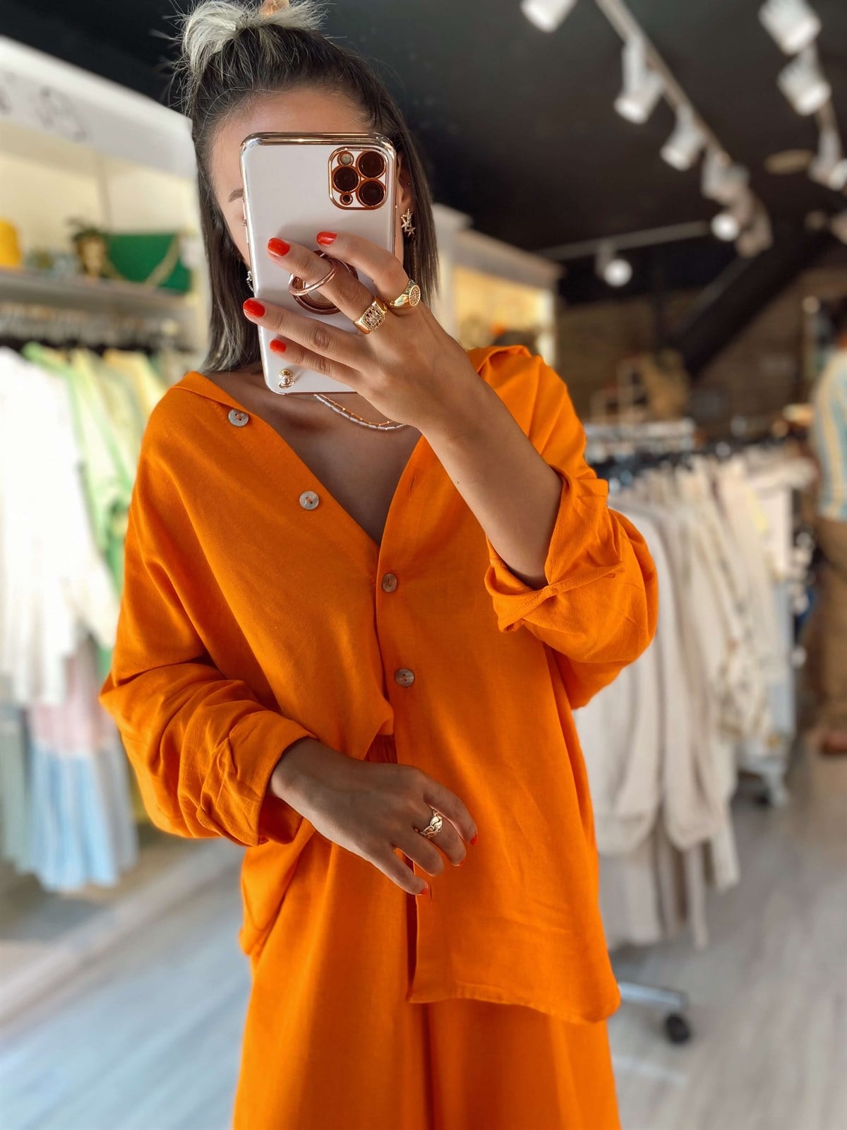 Turuncu Oversize Gömlek